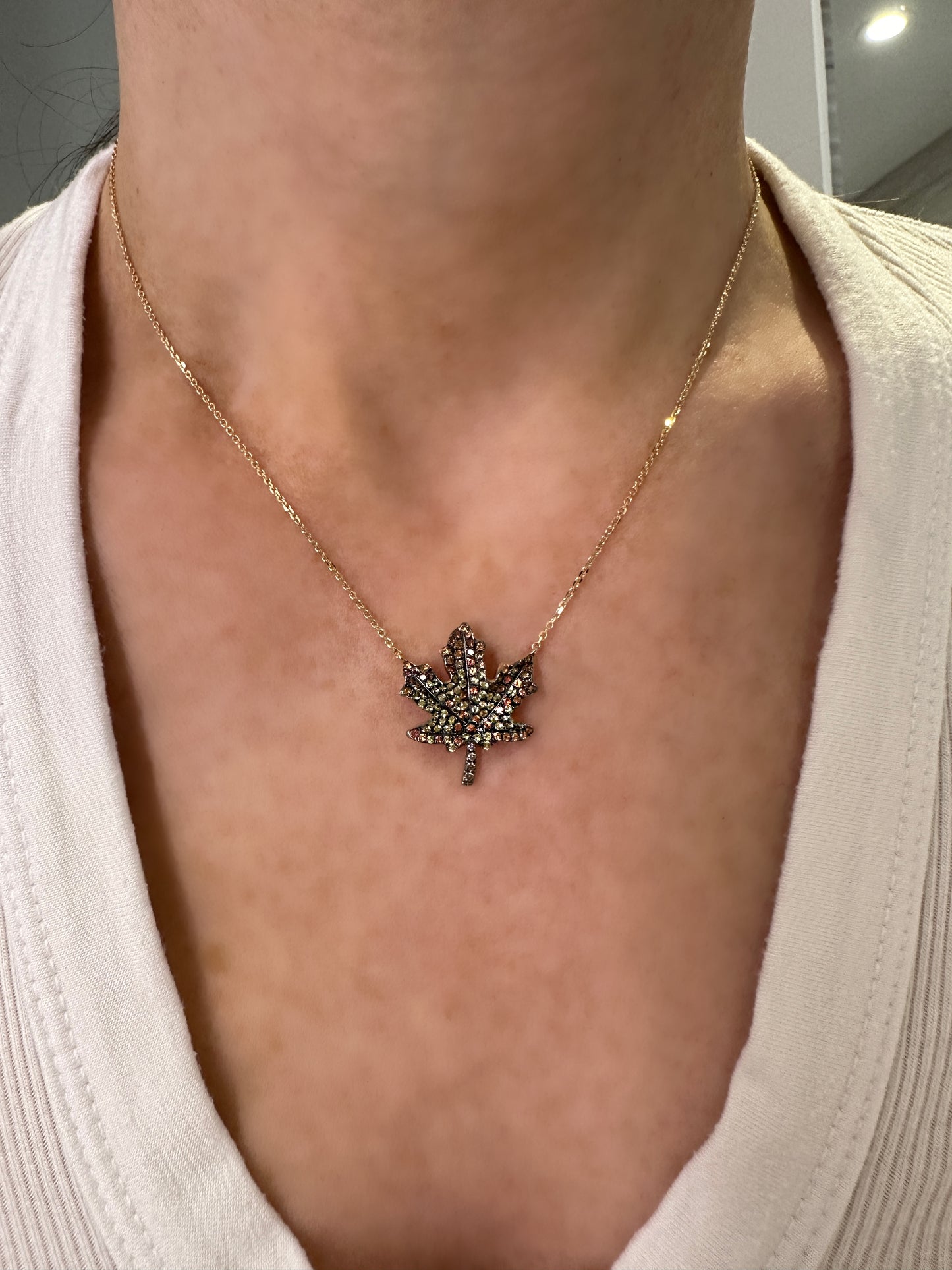 Champagne Diamond Maple Leaf Pendant