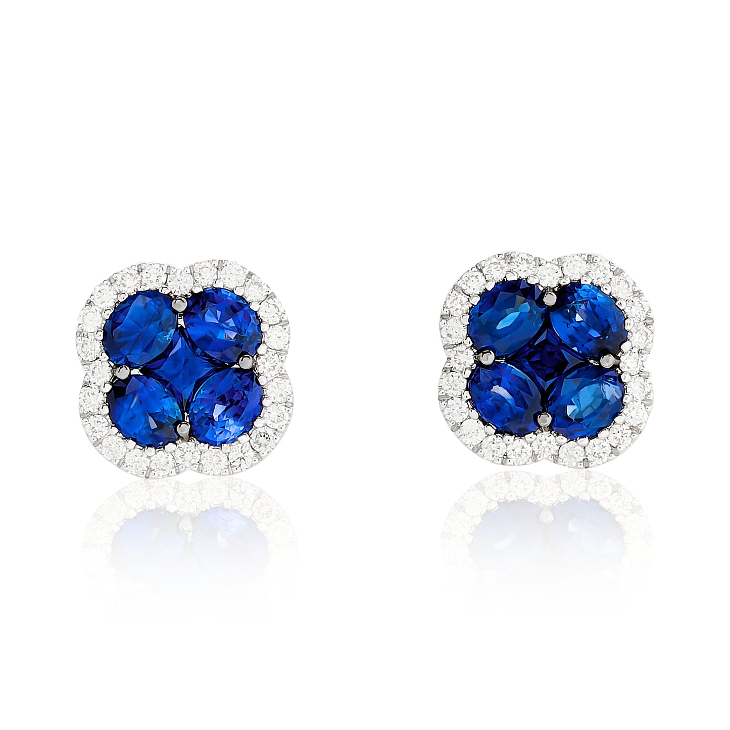 Clover Sapphire and Diamond Stud Earrings