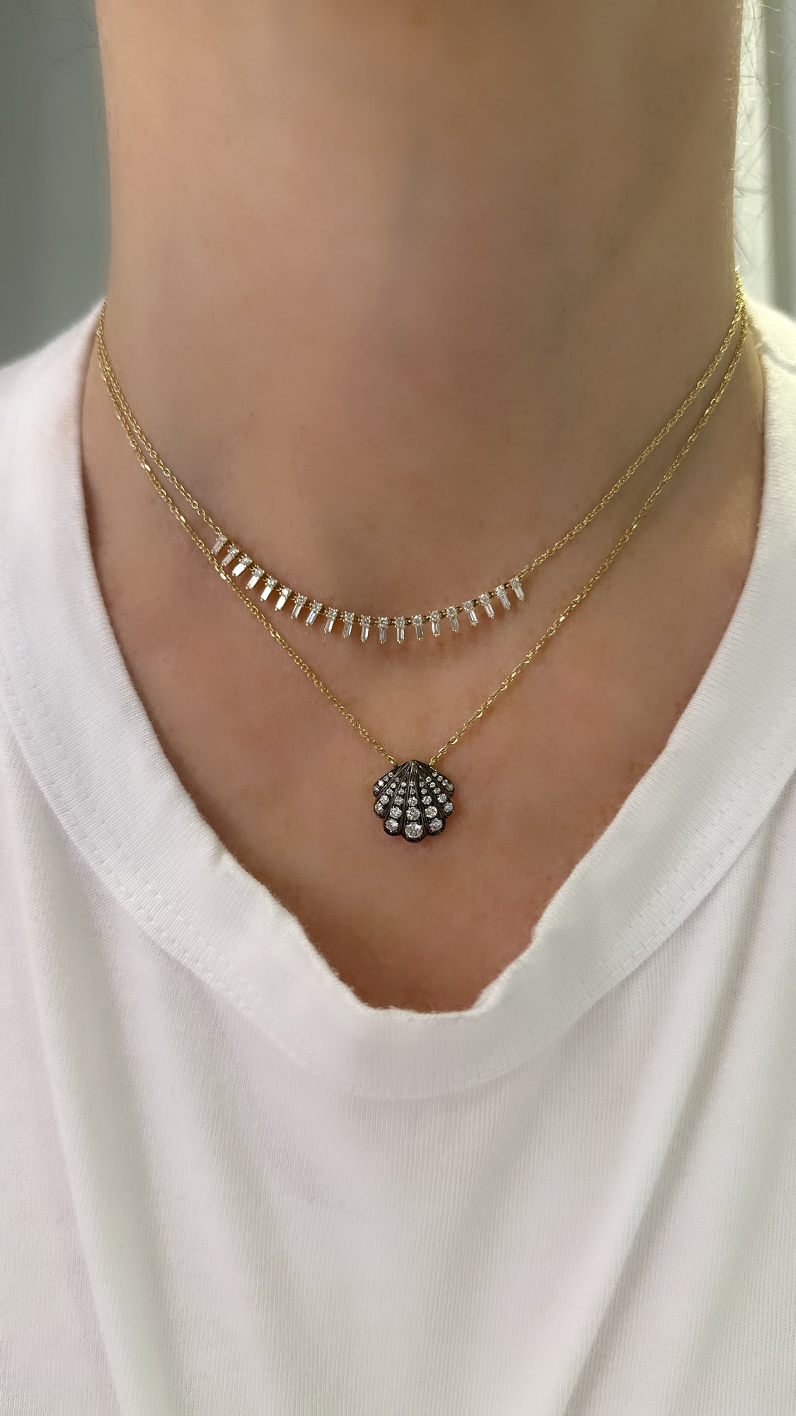 Diamond SeaShell Pendant - Two