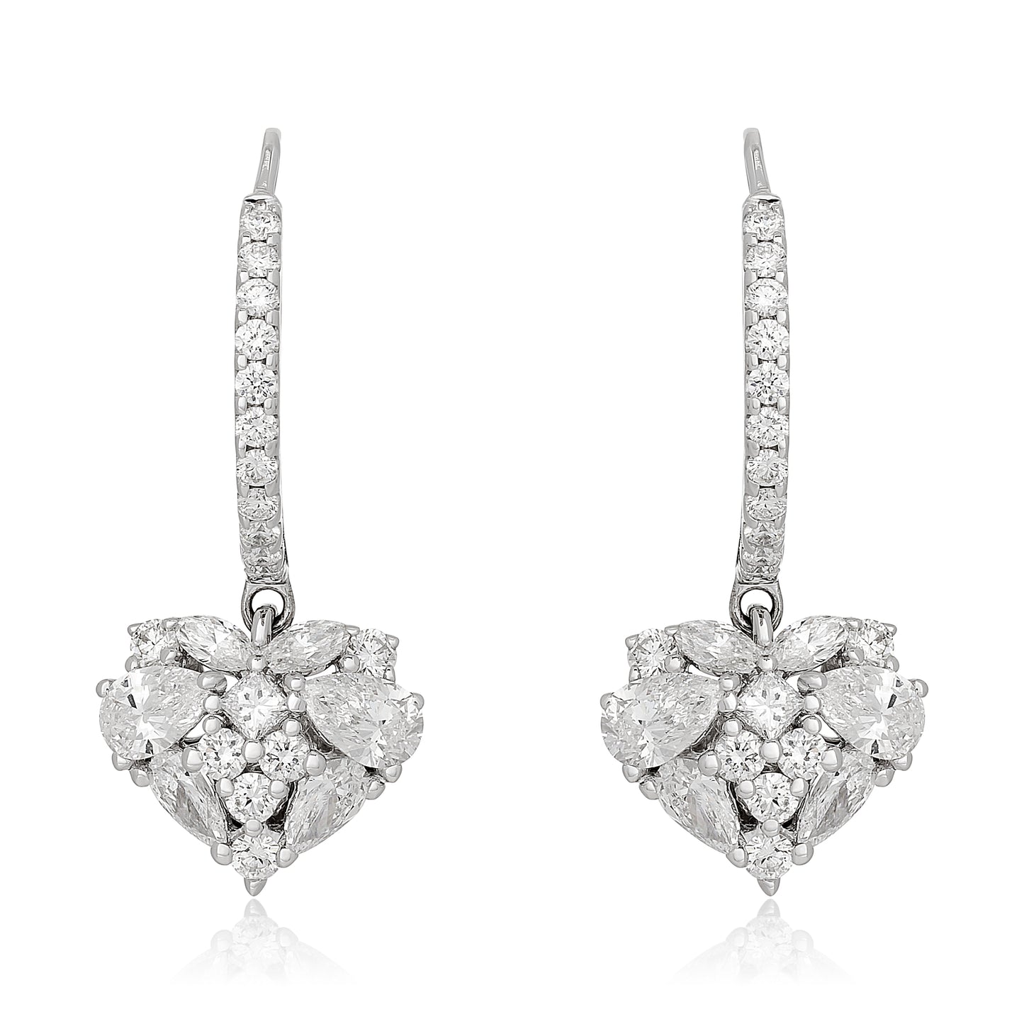 Mixed Cut Diamond Puffy Heart Earrings