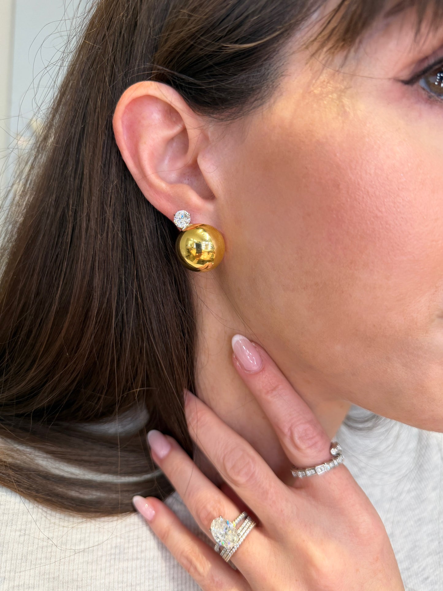 Yellow Gold Puffed Button Stud Earrings