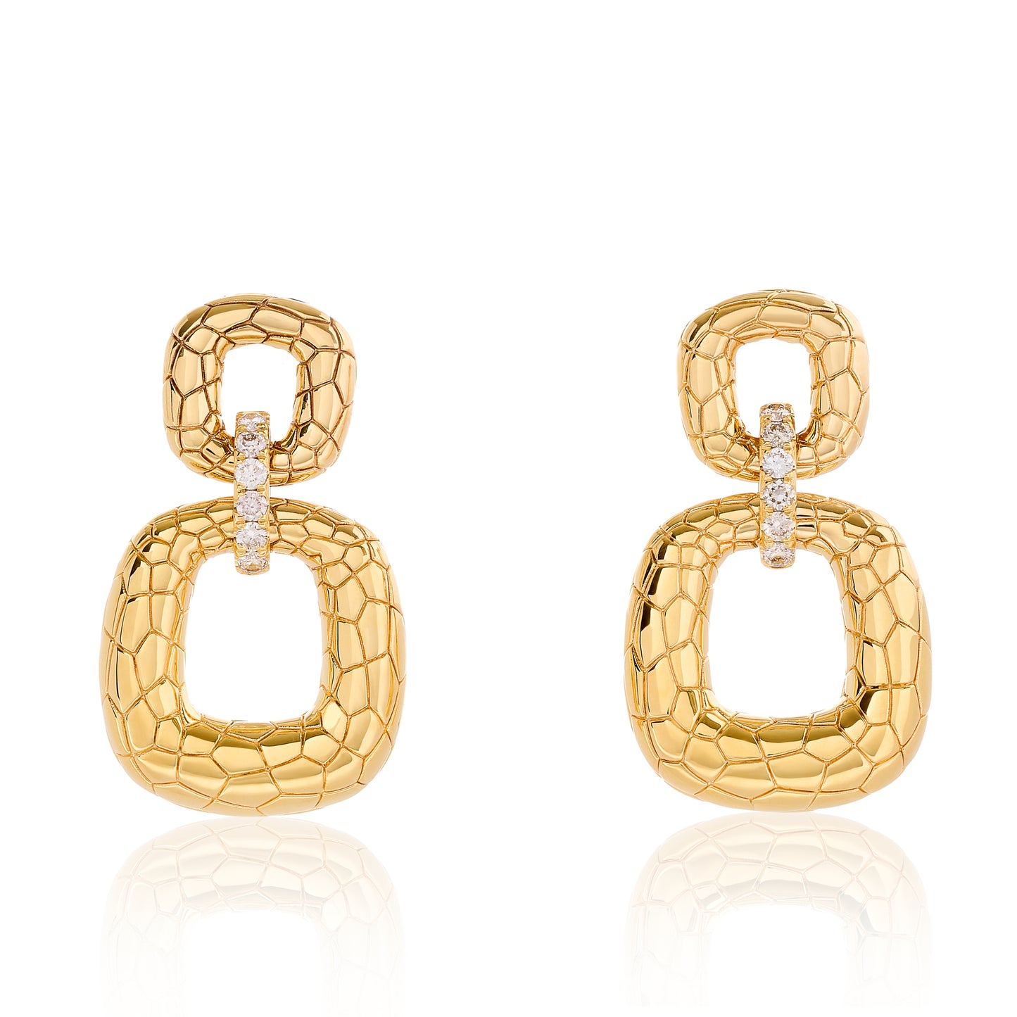 Two Square Textured Link Dangle Earrings