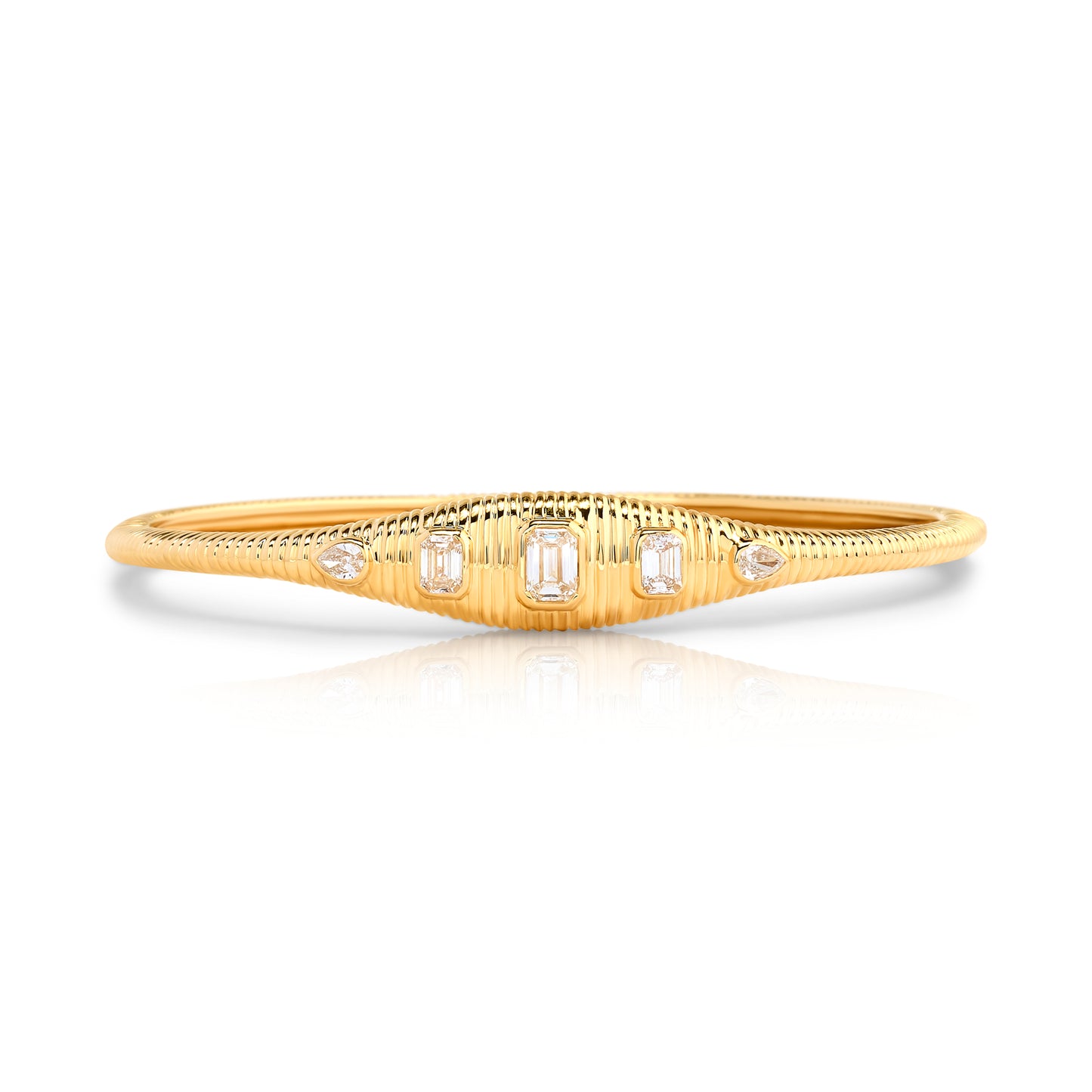 Emerald Cut and Pear Shape Diamond Fluted Bangle Bracelet