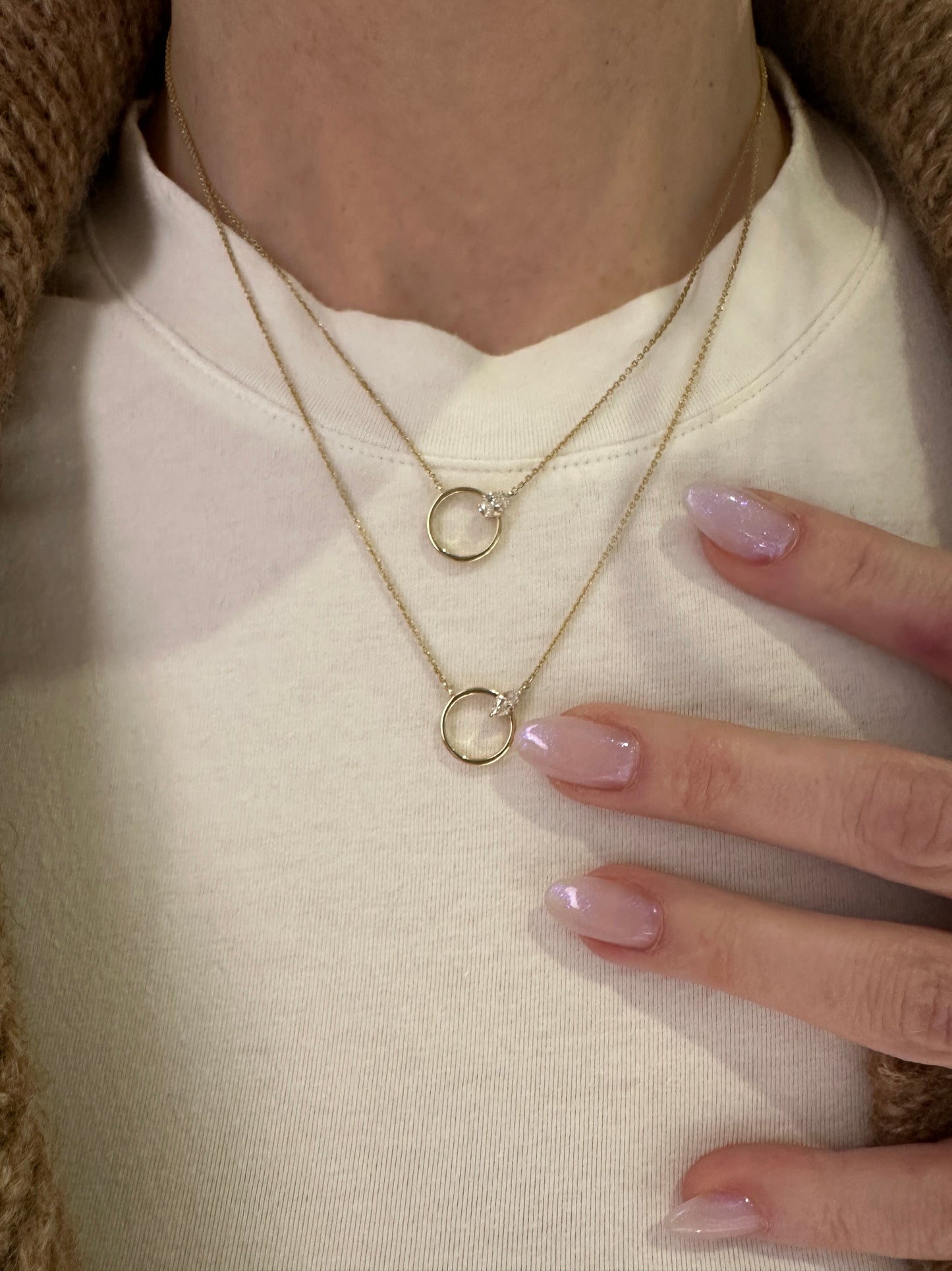 Open Circle Oval Diamond Pendant