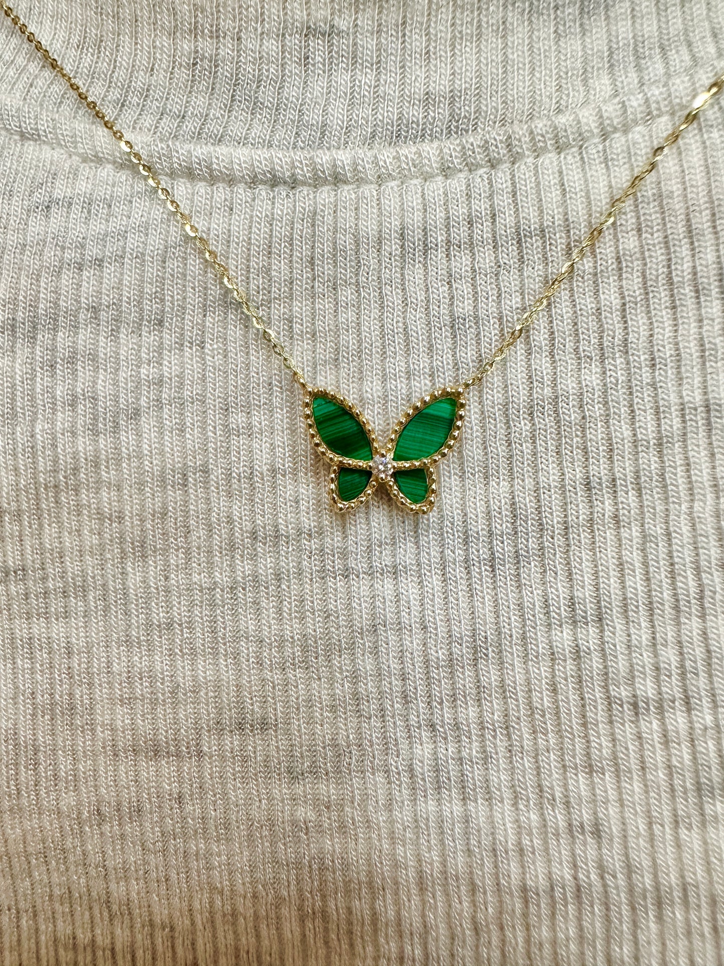 Medium Diamond and Malachite Butterfly Pendant