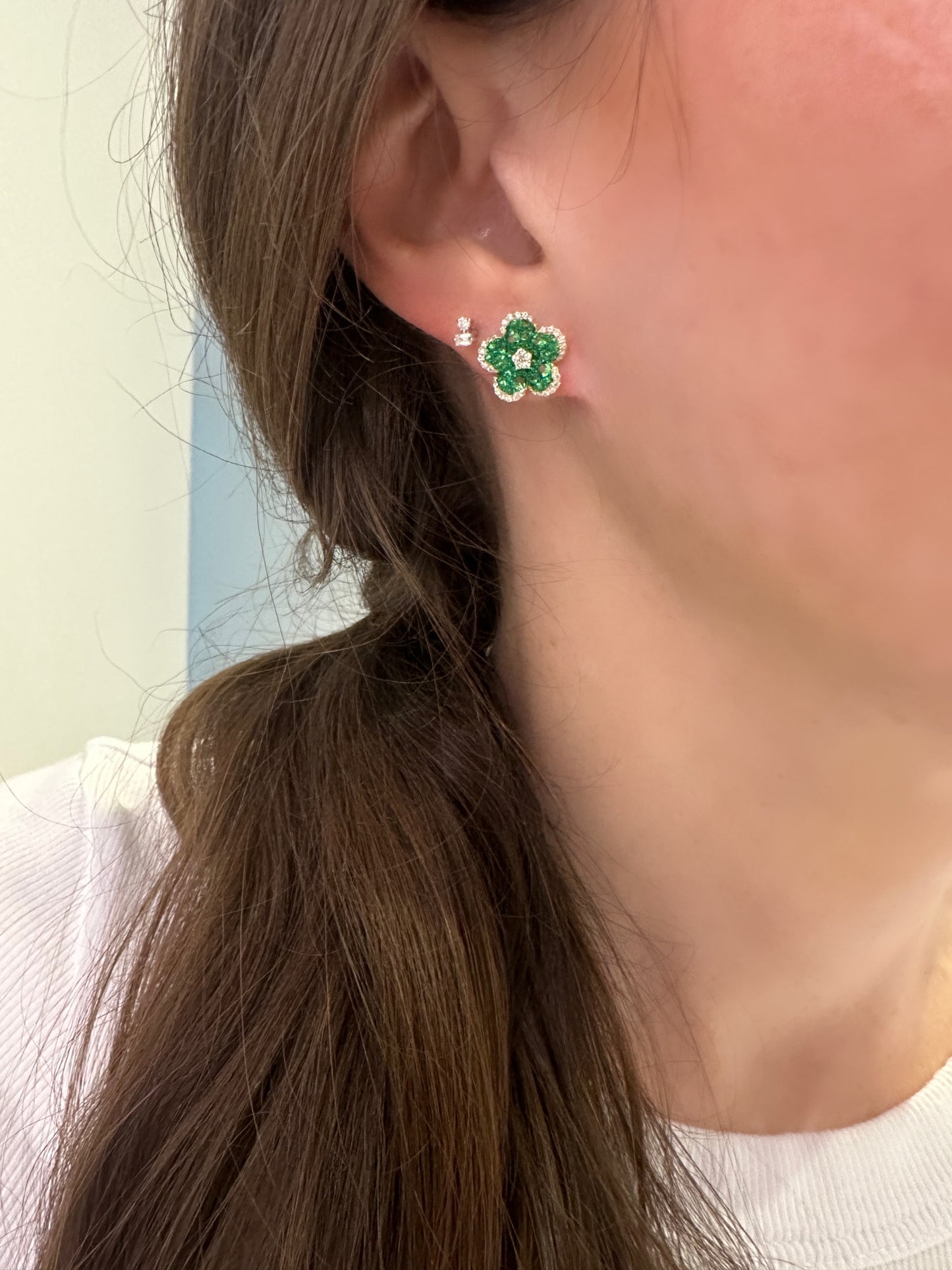 Tsavorite and Diamond Flower Earrings