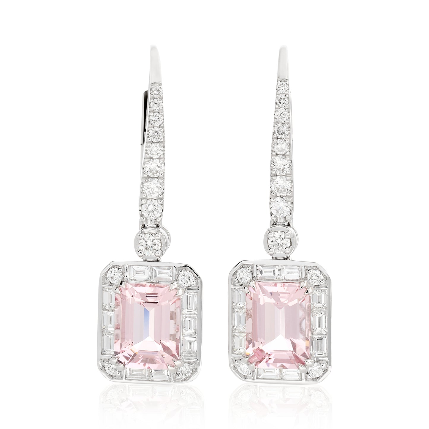 Pink Morganite and Diamond Hanging Earrings
