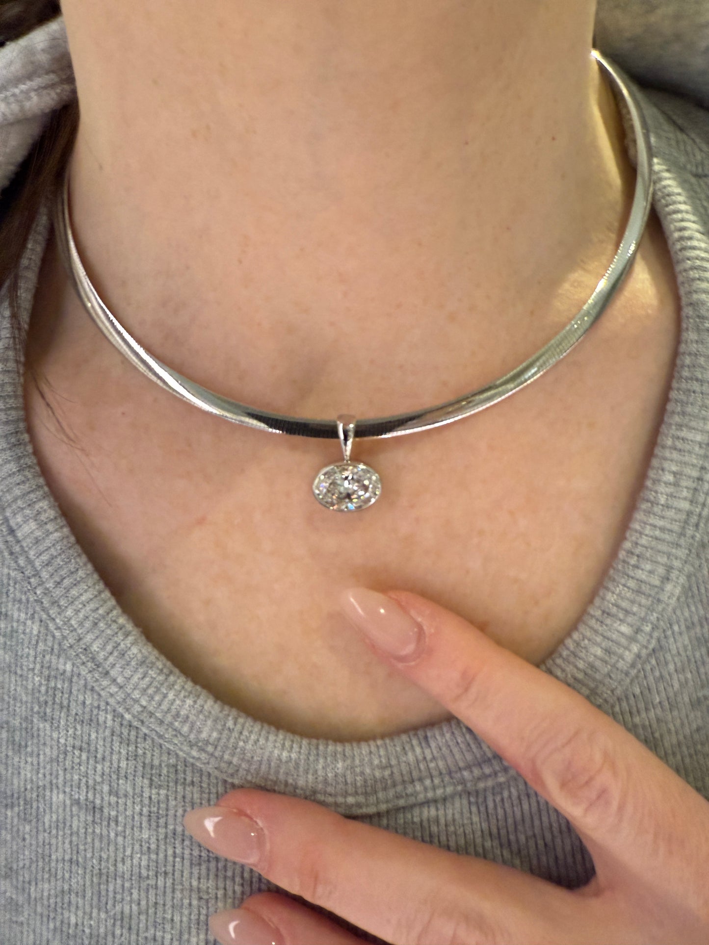 Four Carat Oval Shape Diamond on Omega Chain