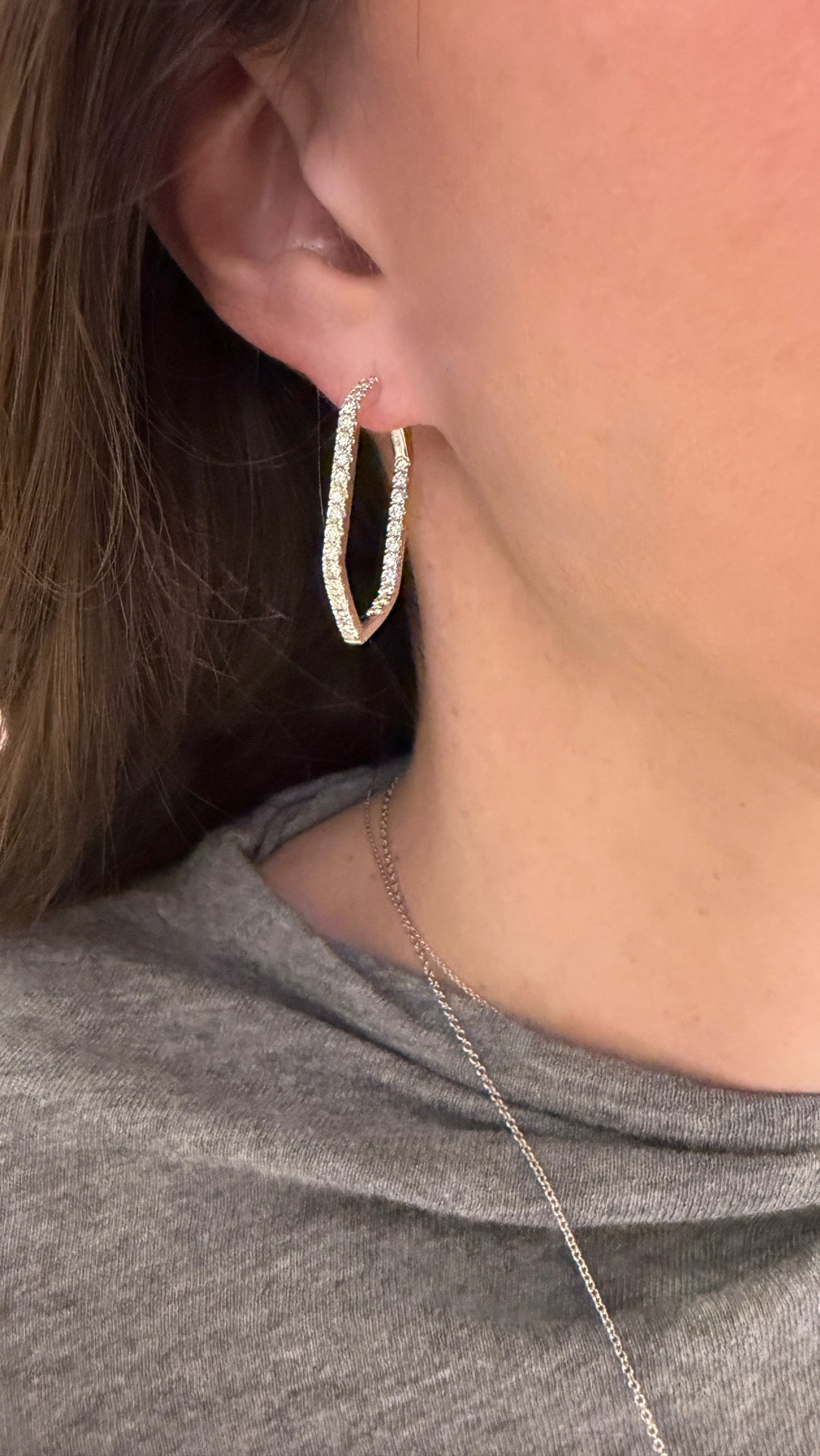 Elongated Hexagon Shape Diamond Hoop Earrings