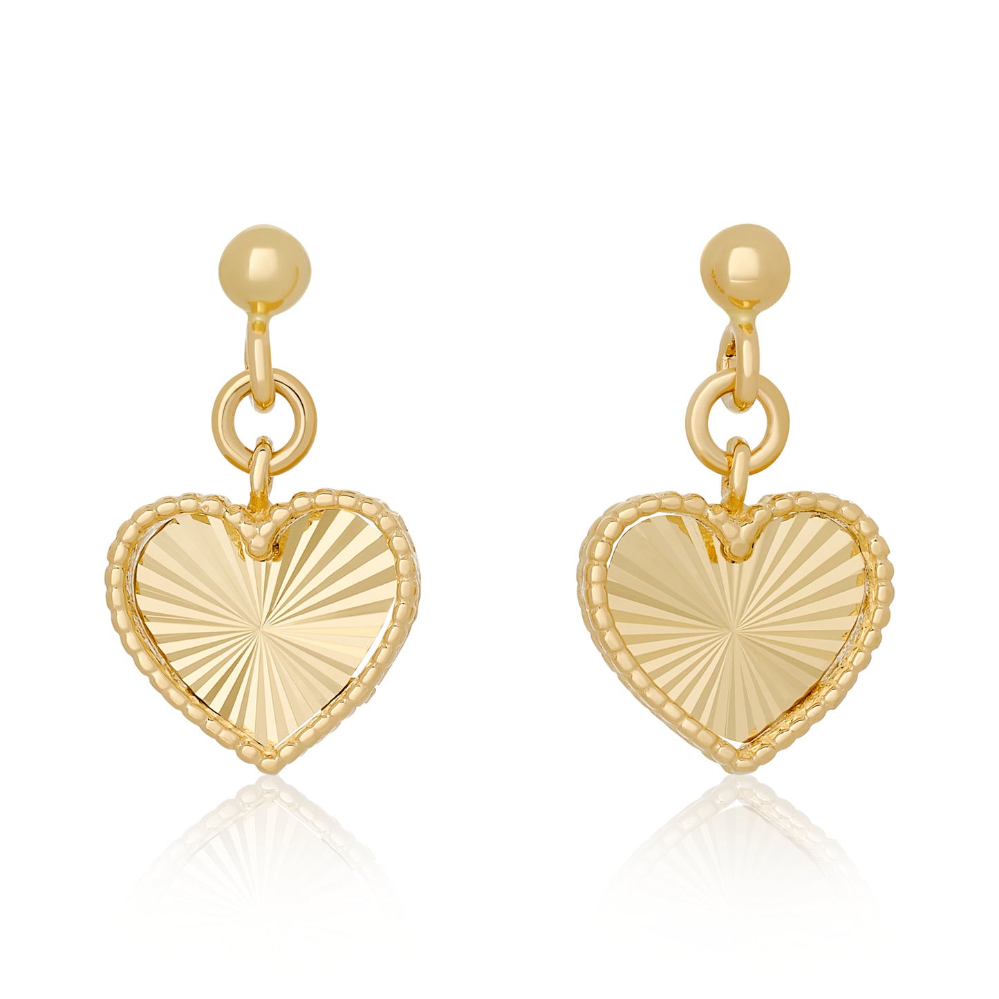 Fluted Yellow Gold Heart Dangle Earrings