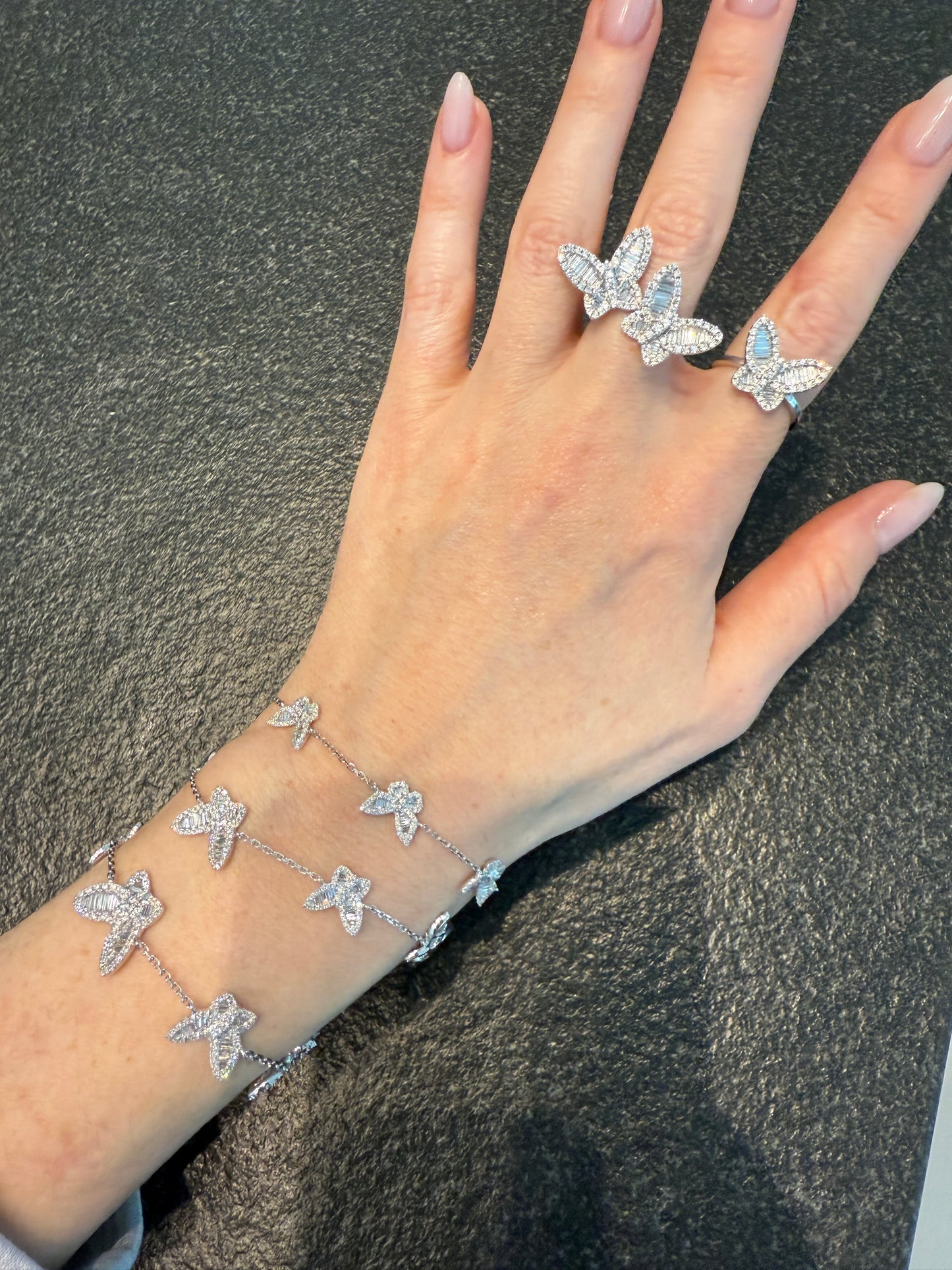 Three Medium and Two Petite Five Butterfly Diamond Bracelet