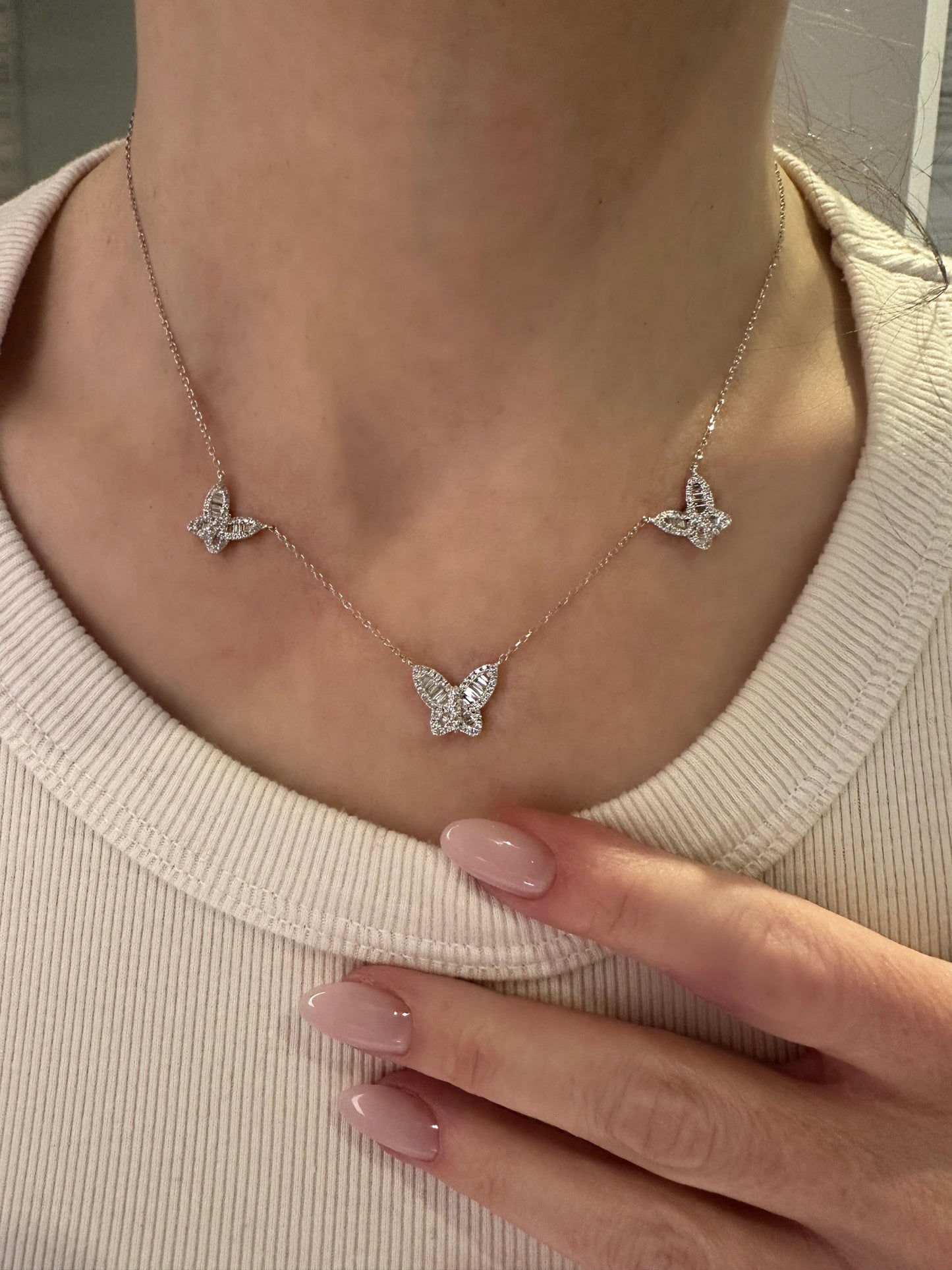 Triple Diamond Butterfly Necklace