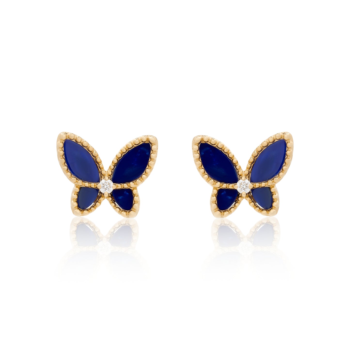 Small Lapis and Diamond Butterfly Stud Earrings