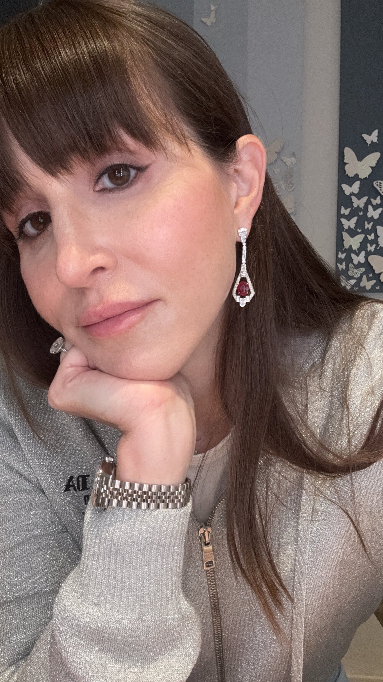 Platinum Diamond and Ruby Earrings