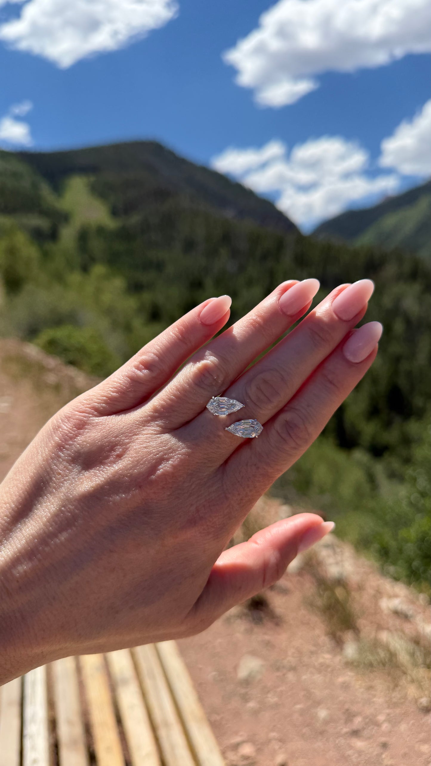 Lab Step Cut Diamond Pear Shape Ring