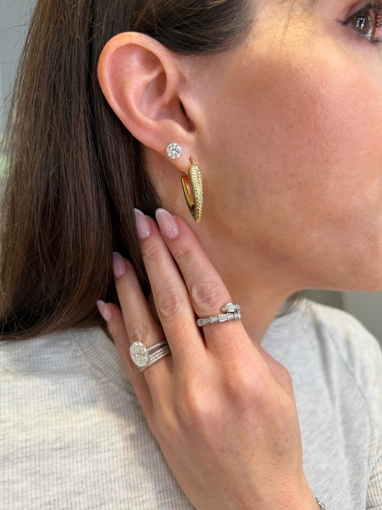 Textured "V" Style Hoop Earrings