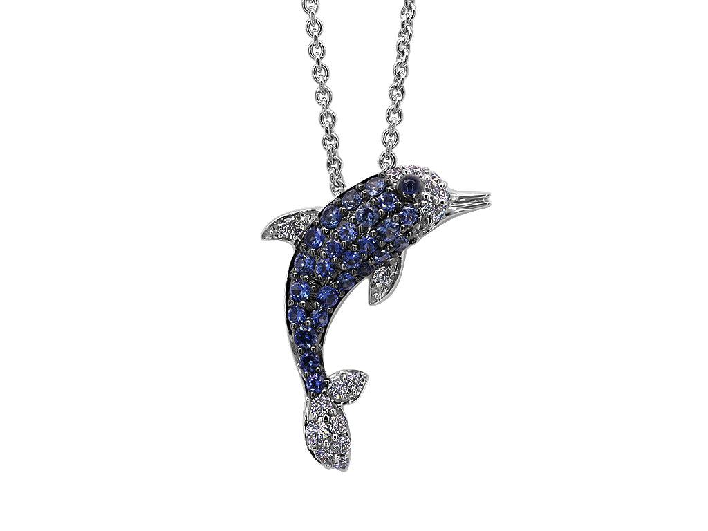 Sapphire and Diamond Dolphin Pendant