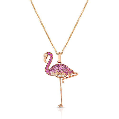 Pink Sapphire and Diamond Flamingo Pendant
