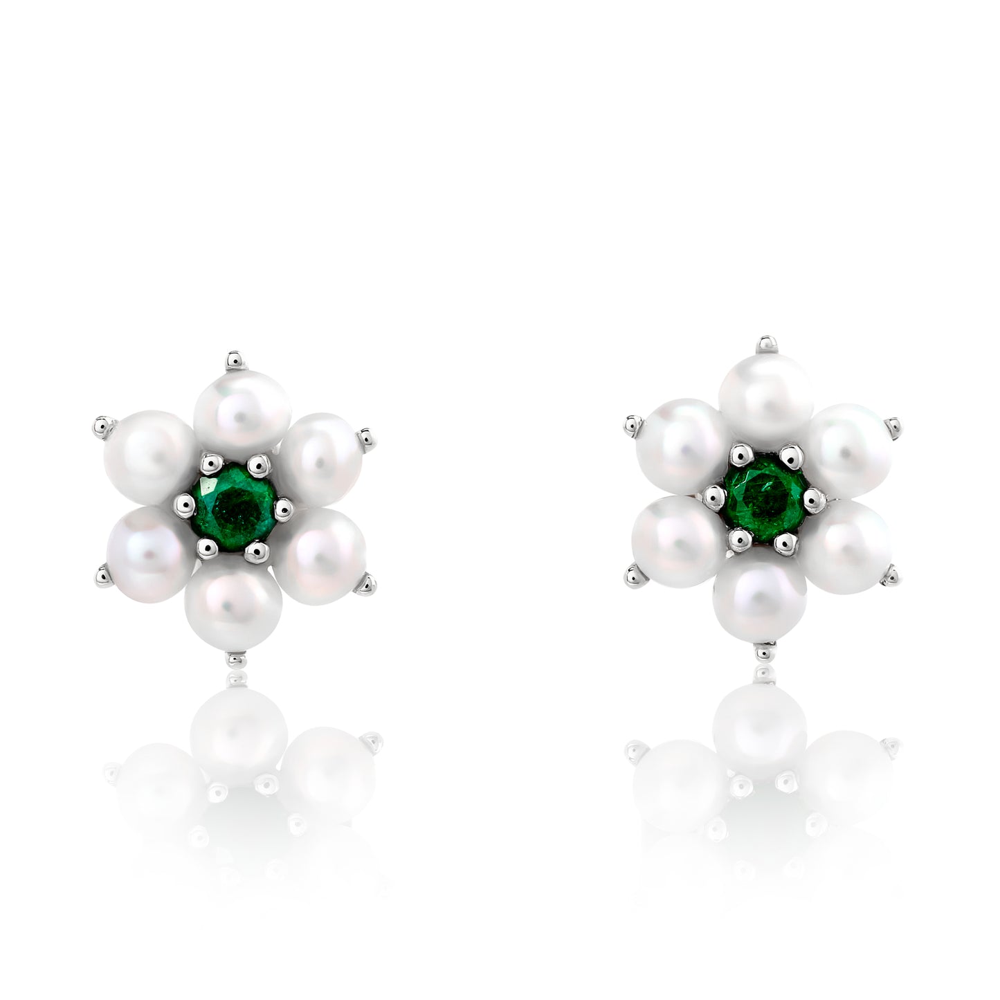 Pearl and Green Emerald Stud Earrings
