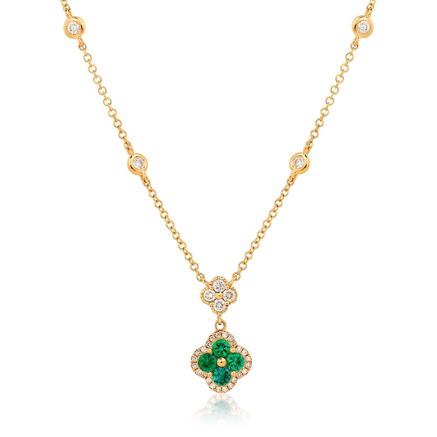 Double Dangle Diamond Emerald Clover By The Yard Necklace