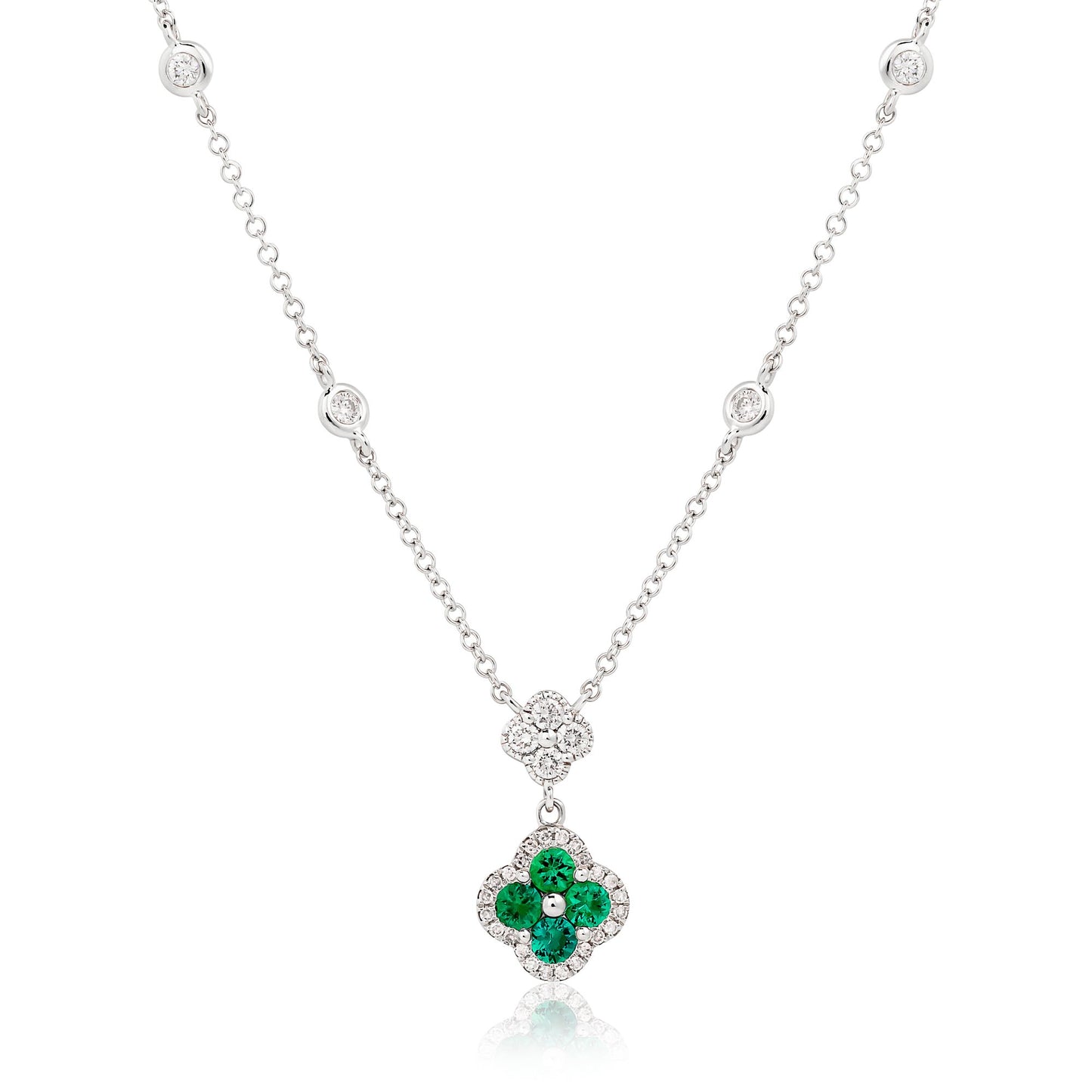 Double Dangle Diamond Emerald Clover By The Yard Necklace
