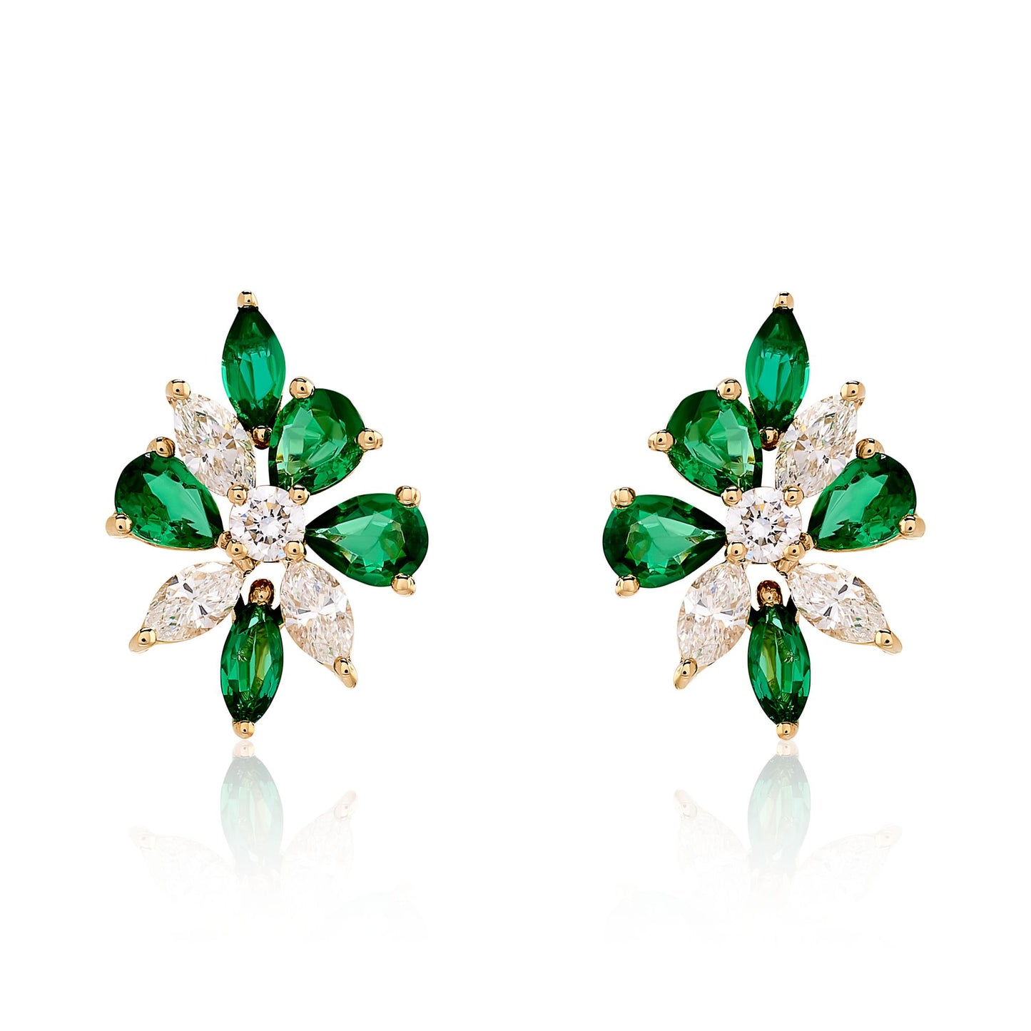 Emerald and Diamond Cluster Earrings