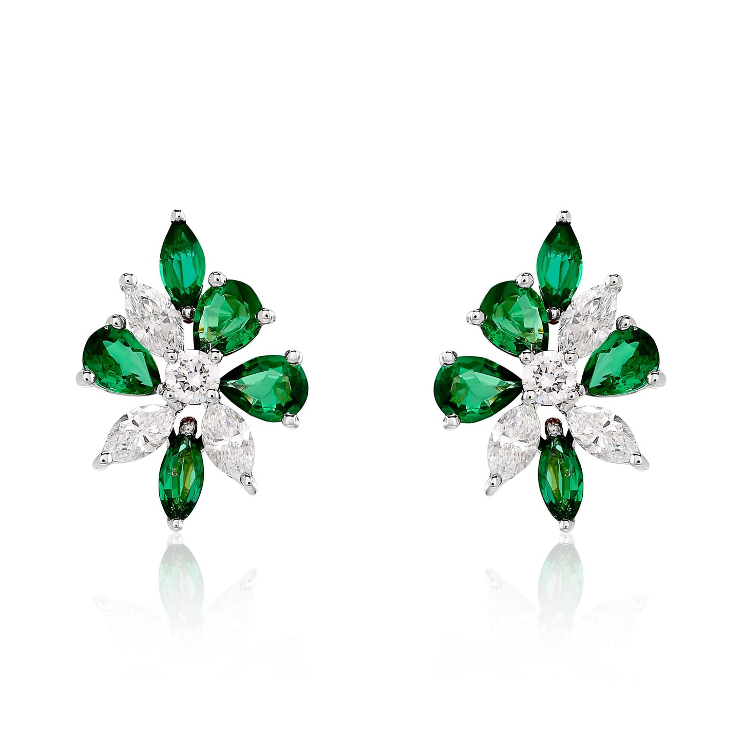 Emerald and Diamond Cluster Earrings