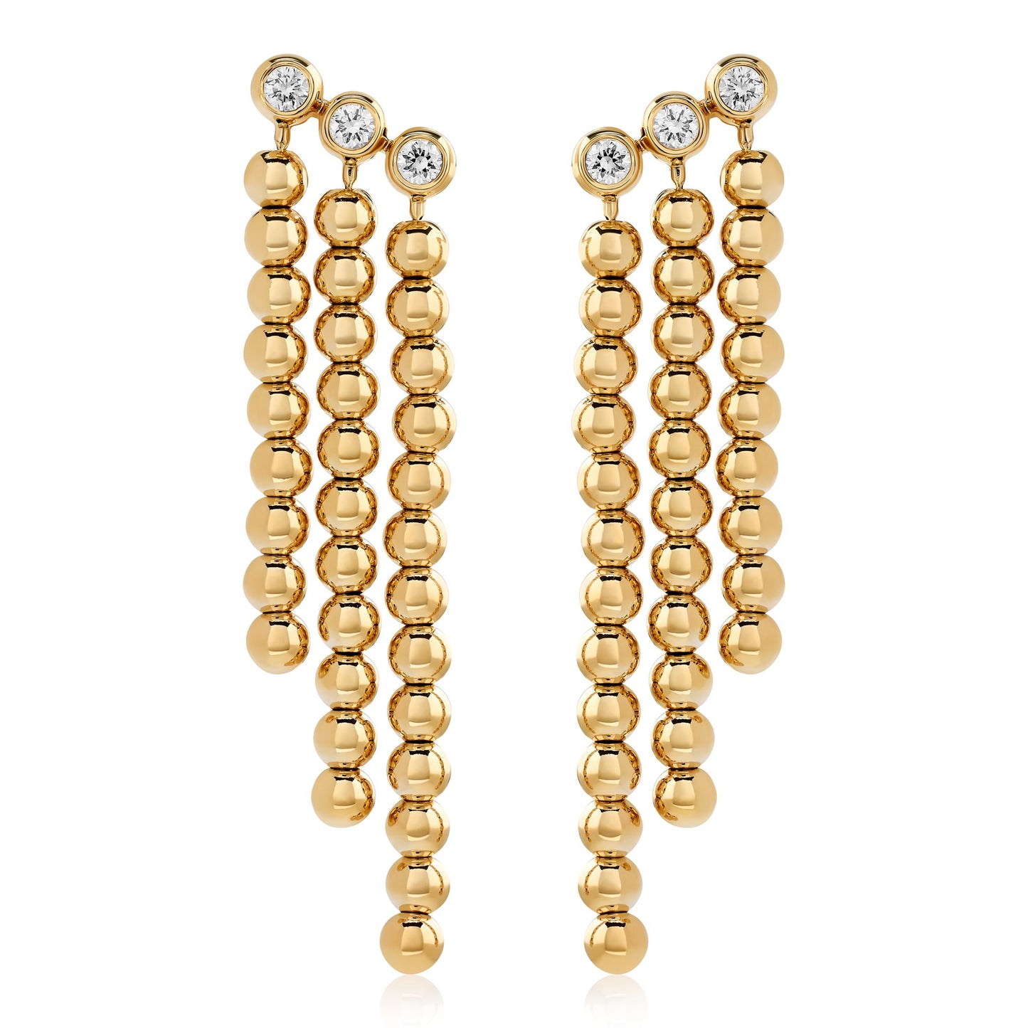 Yellow Gold Bead Diamond Dangle Earrings