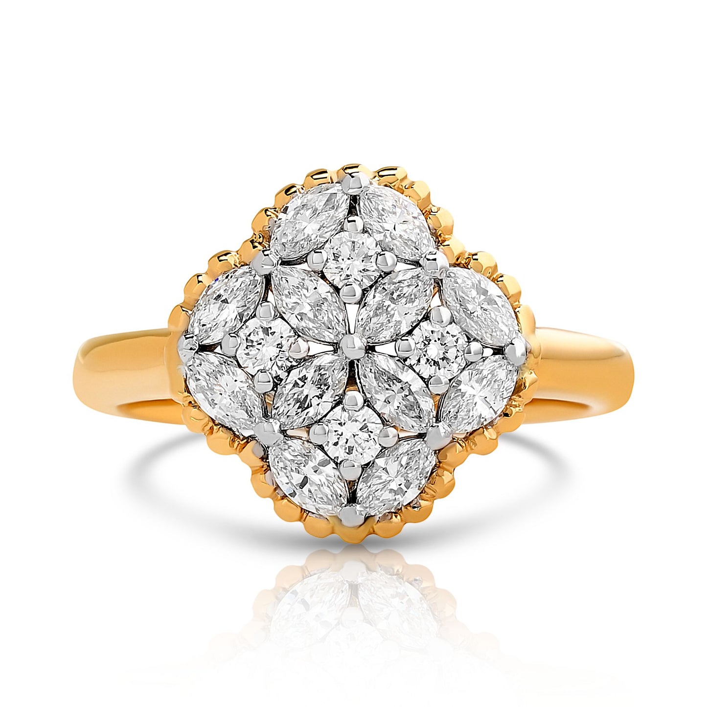 Two Tone Diamond Clover Ring