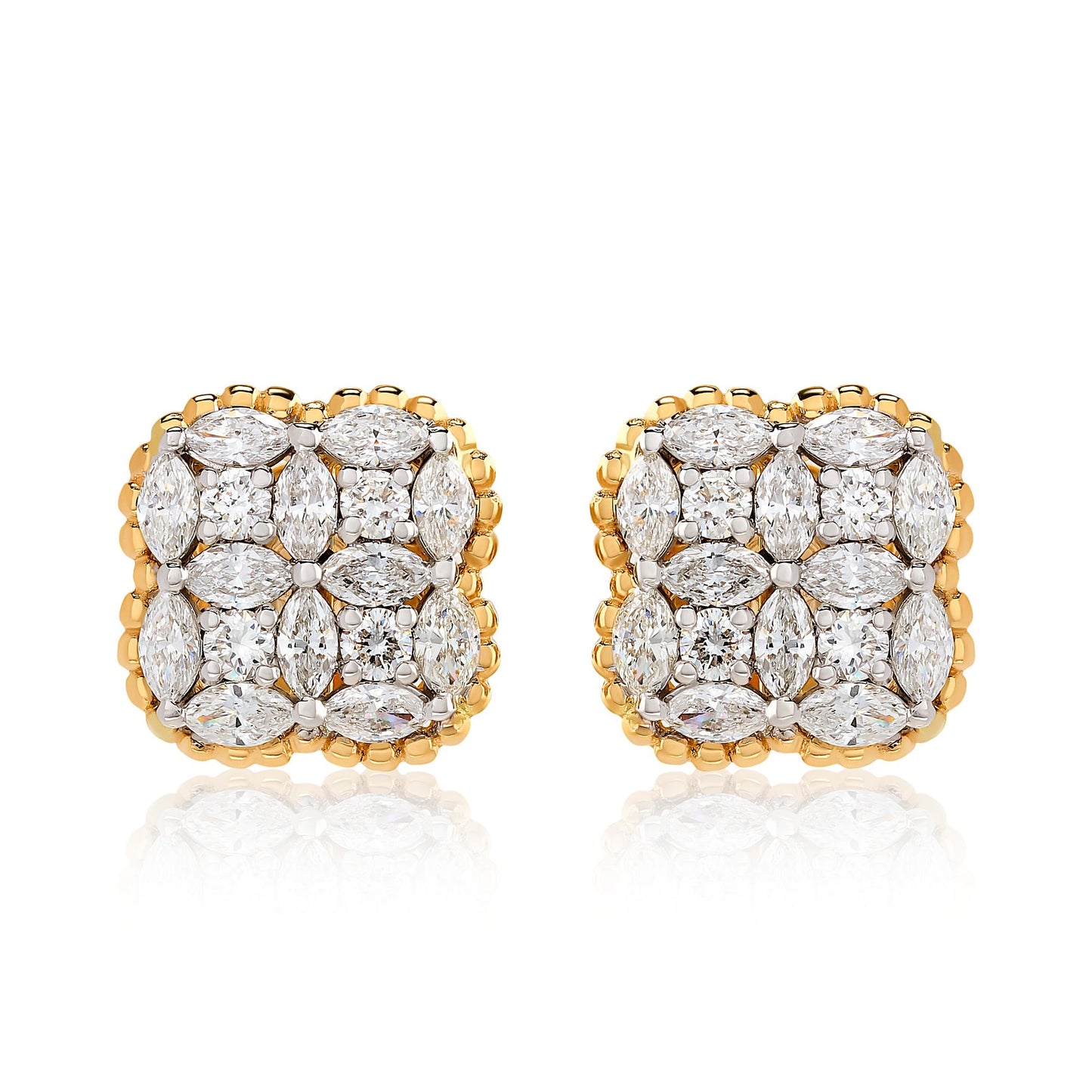 Two Tone Diamond Clover Earrings