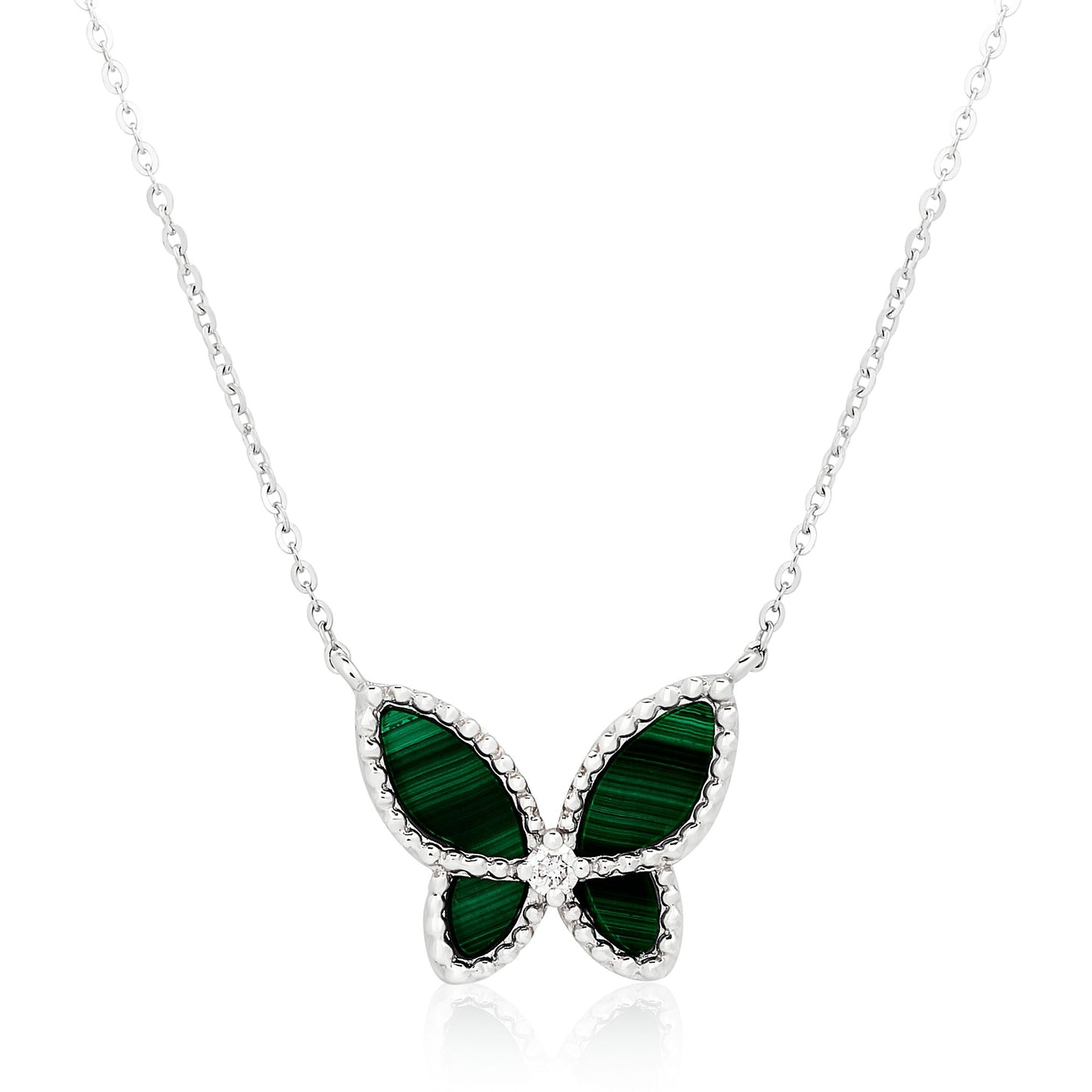 Medium Diamond and Malachite Butterfly Pendant