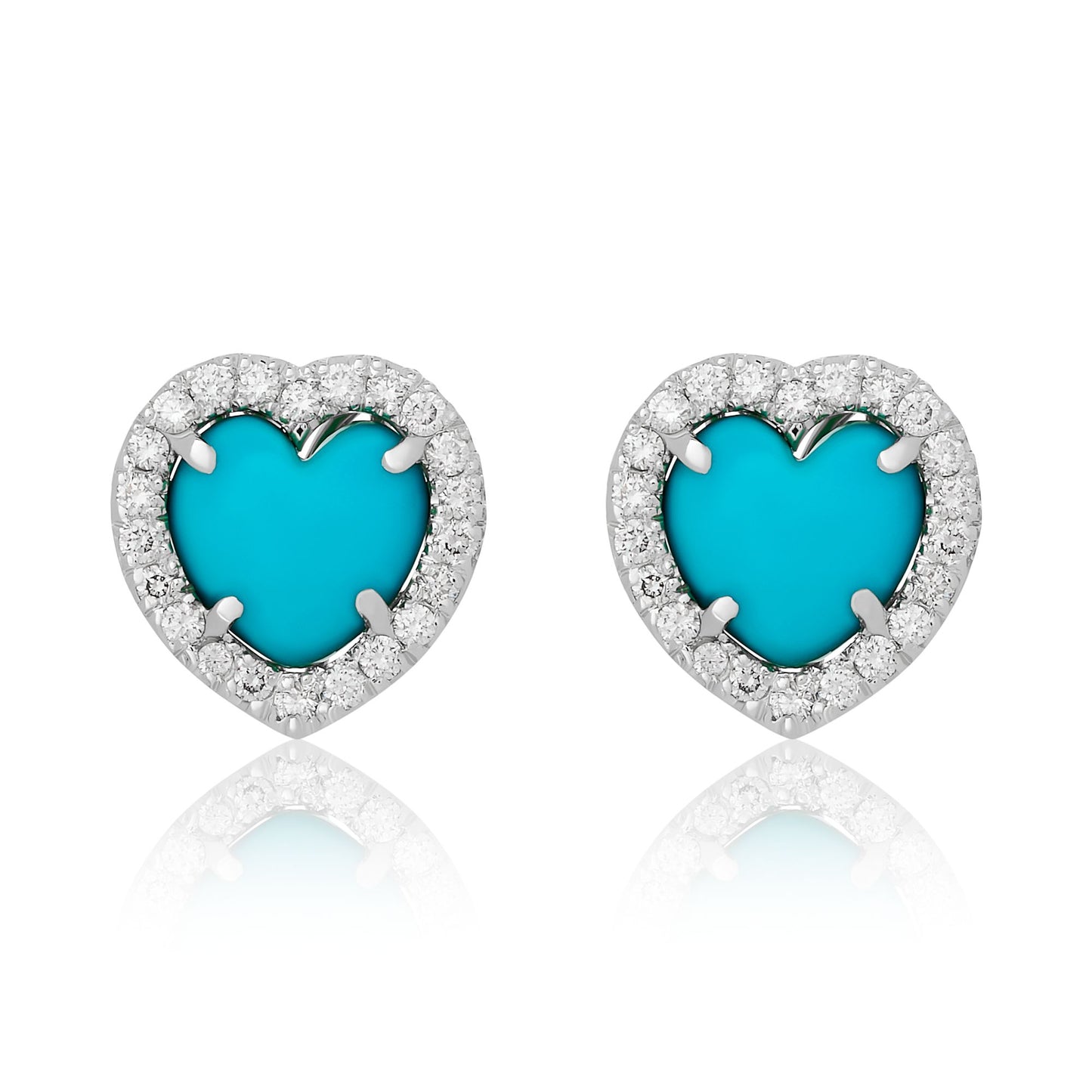 Natural Turquoise and Diamond Heart Earrings