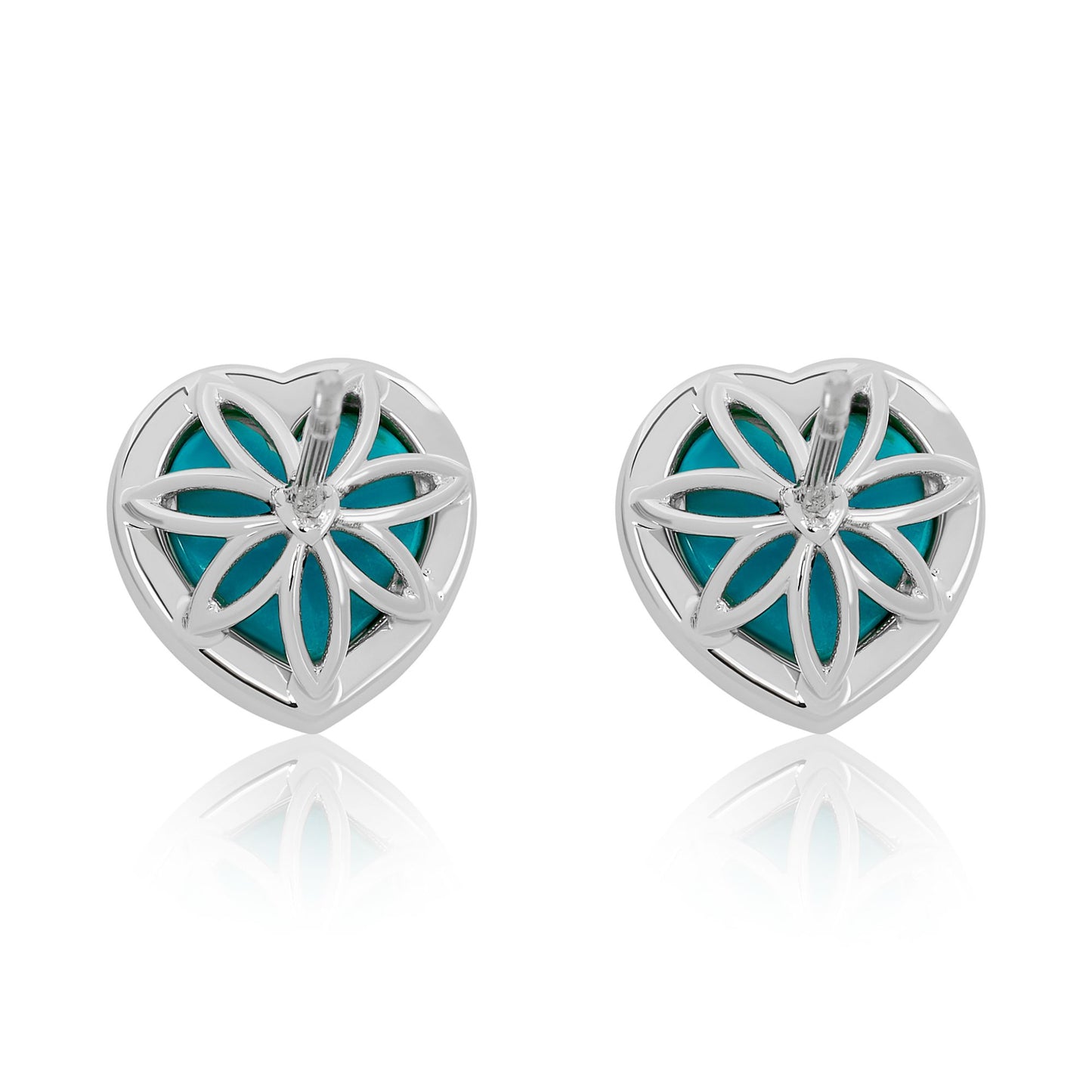 Natural Turquoise and Diamond Heart Earrings