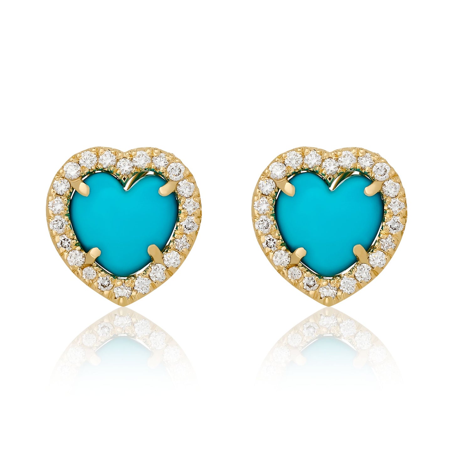 Natural Turquoise and Diamond Heart Earrings