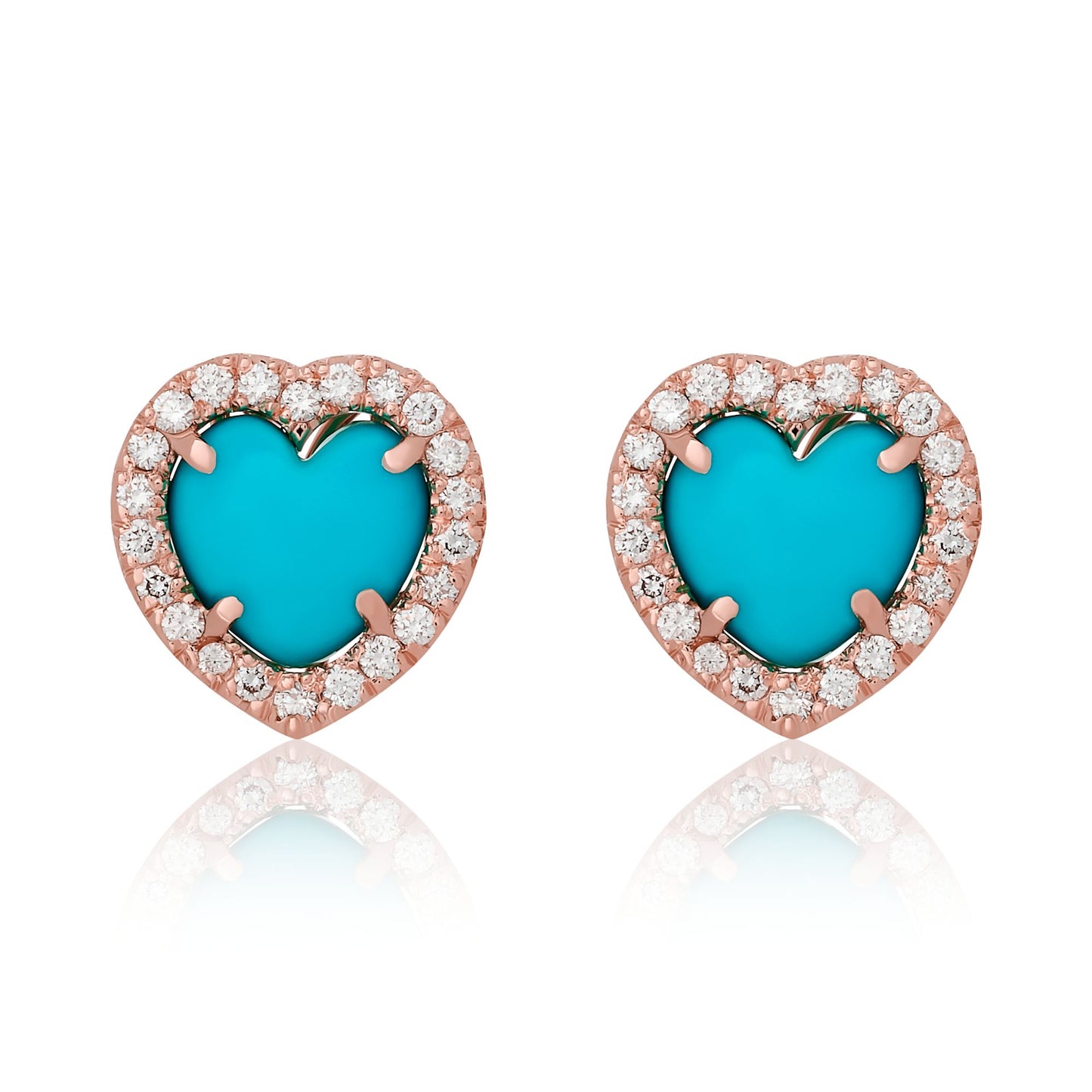 Natural Turquoise and Diamond Heart Earrings