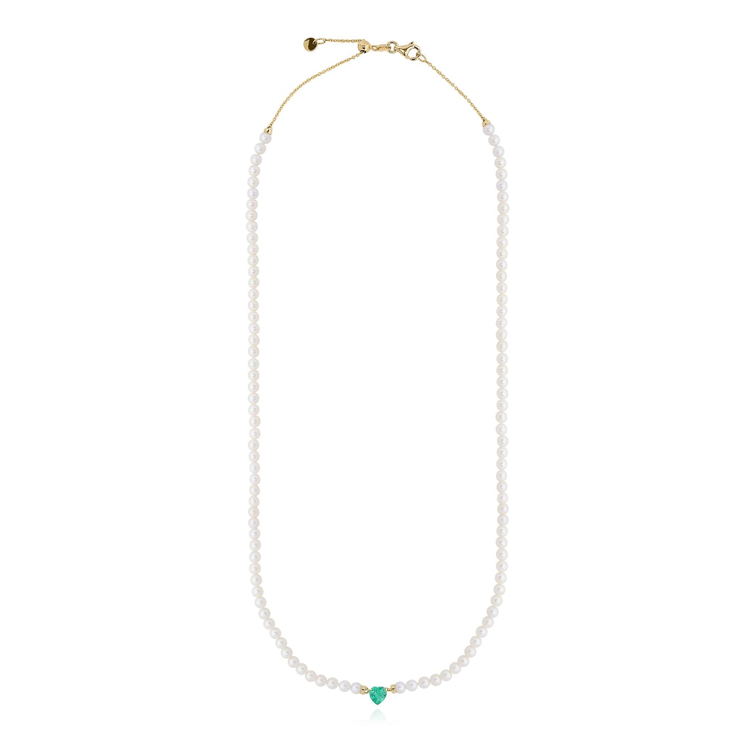 Heart Shape Emerald and Pearl Necklace