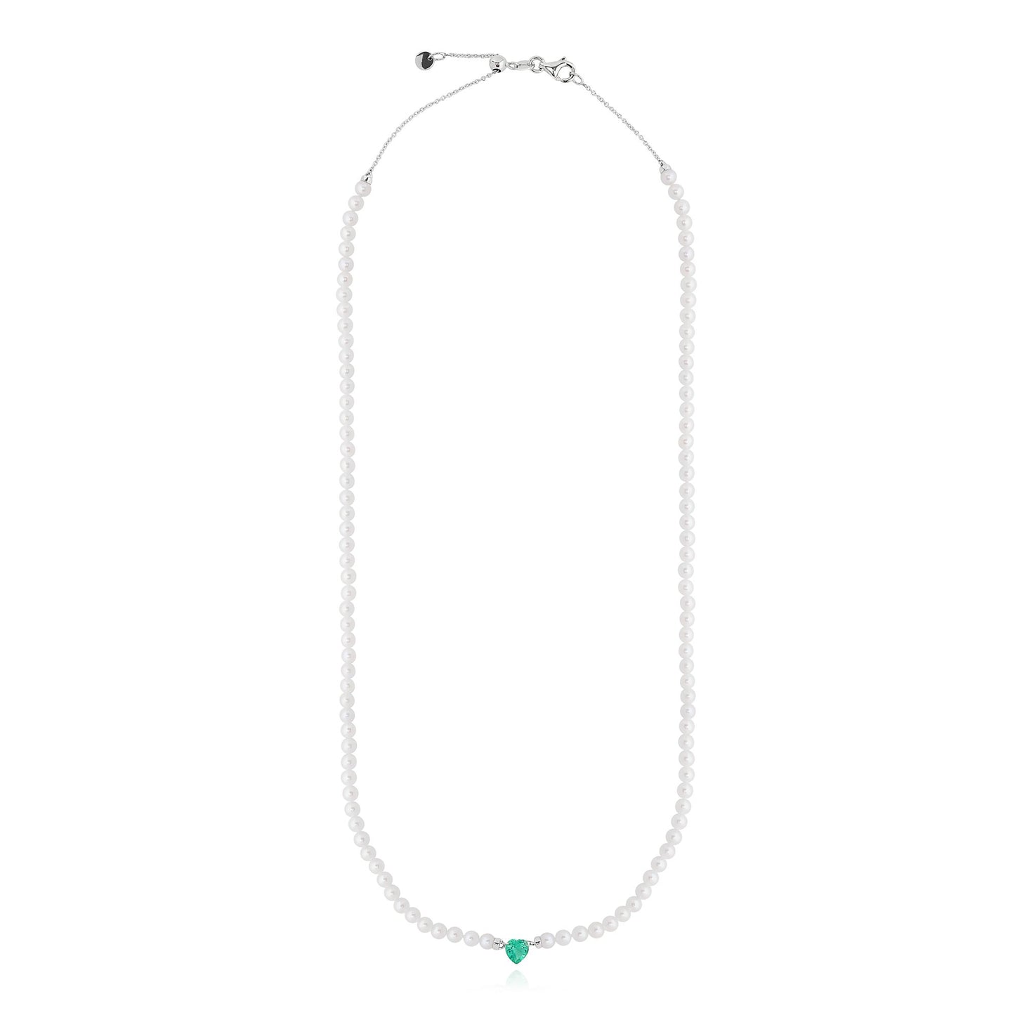 Heart Shape Emerald and Pearl Necklace