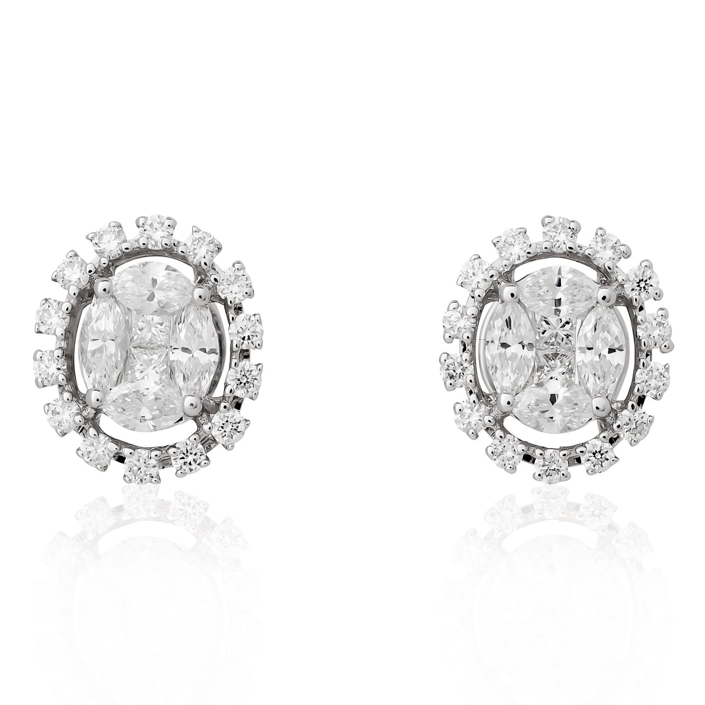 Diamond Oval Shape Cluster Earrings