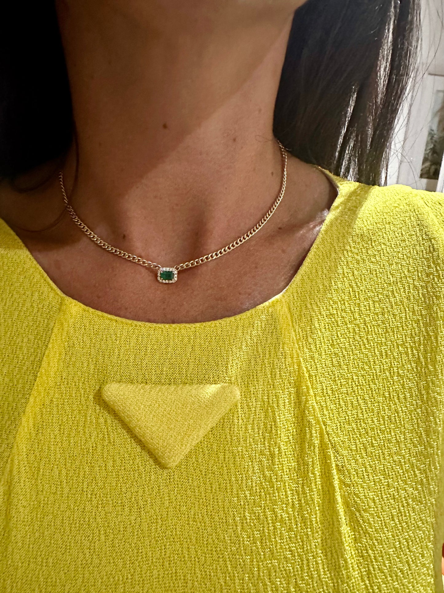Curb Link Emerald and Diamond Necklace