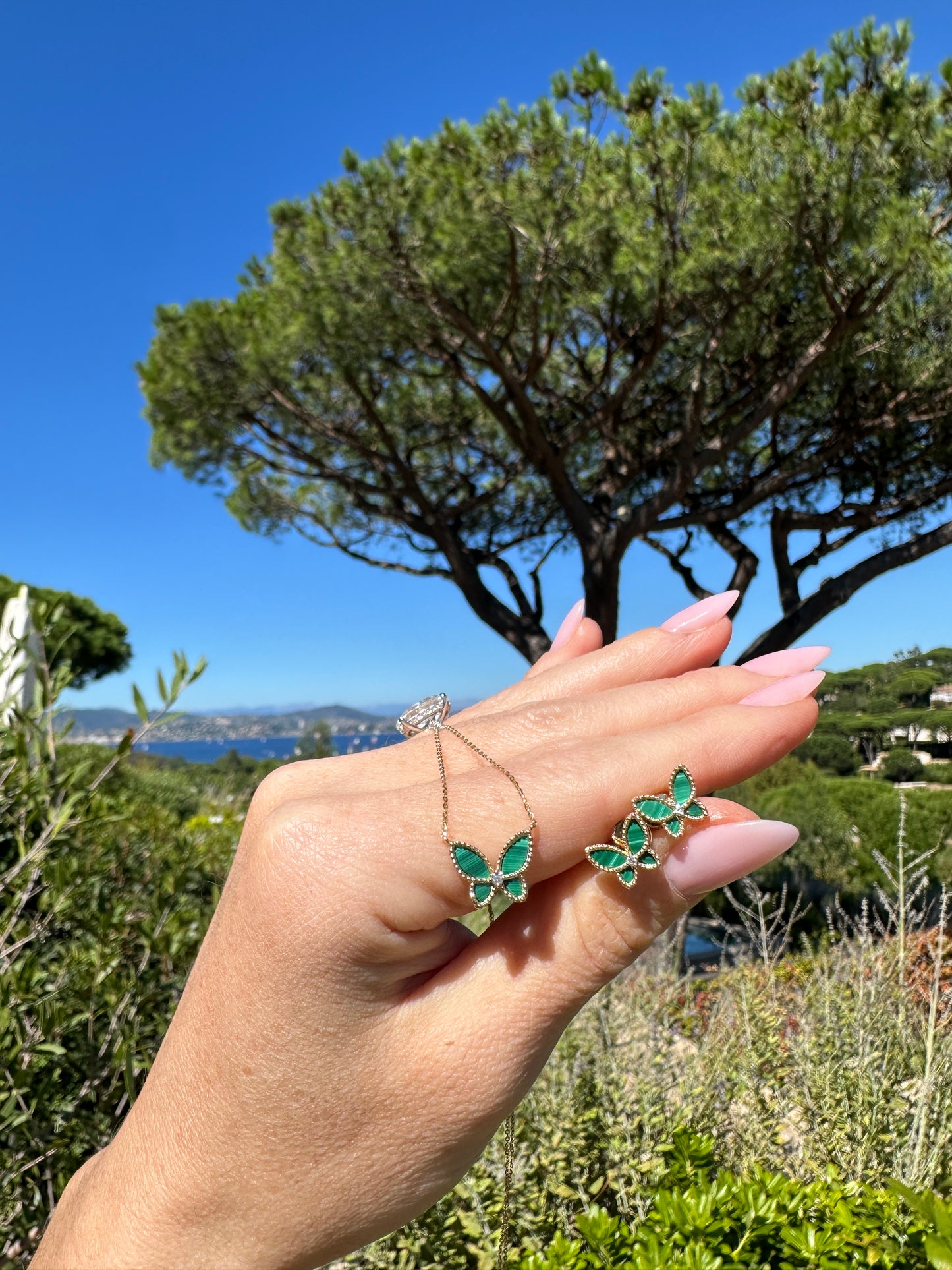 Medium Diamond and Malachite Butterfly Pendant