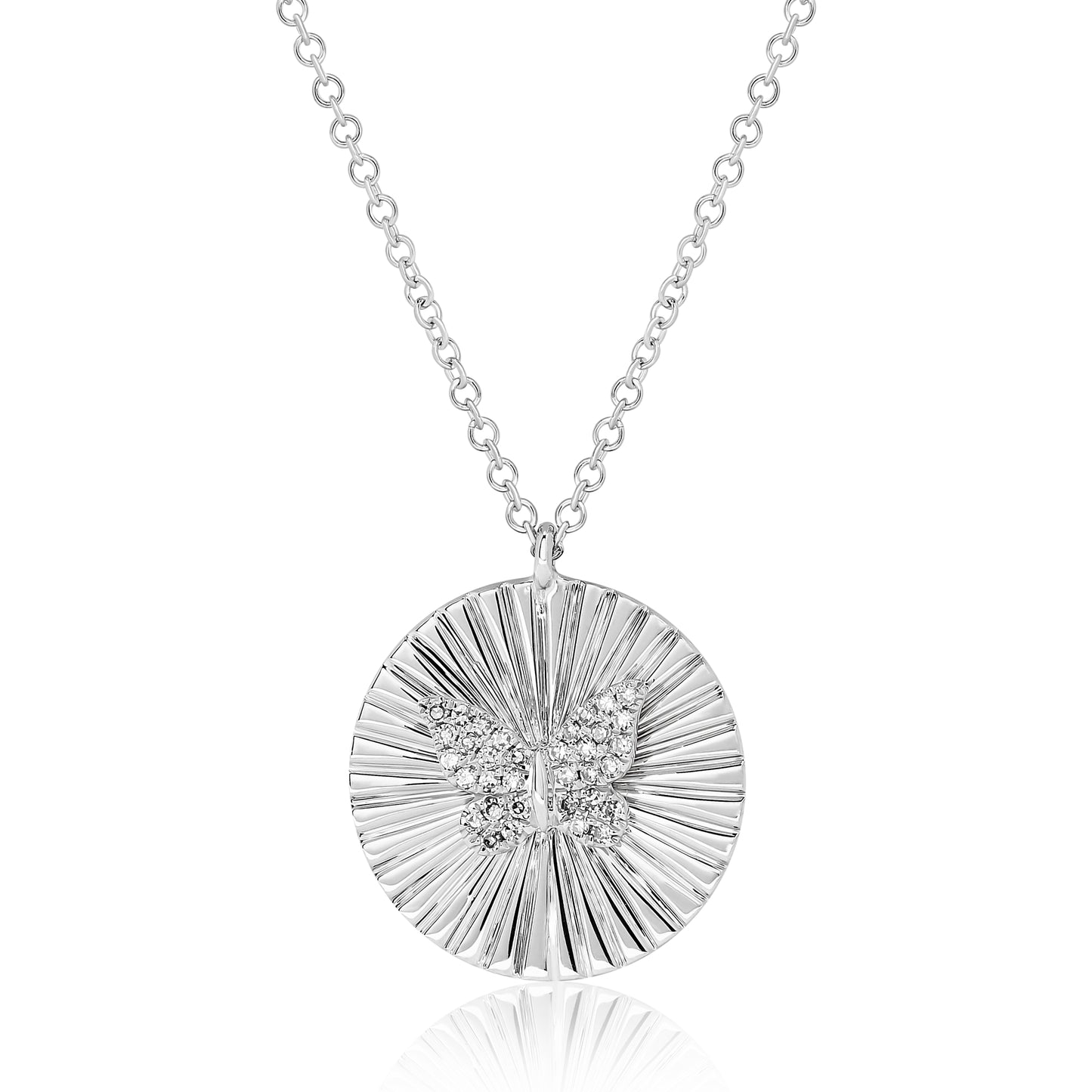 Fluted Diamond Butterfly Disc Pendant
