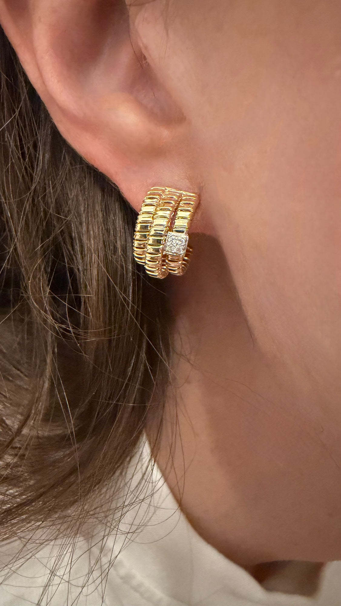 Triple Row Tubogas Style Hoop Earrings