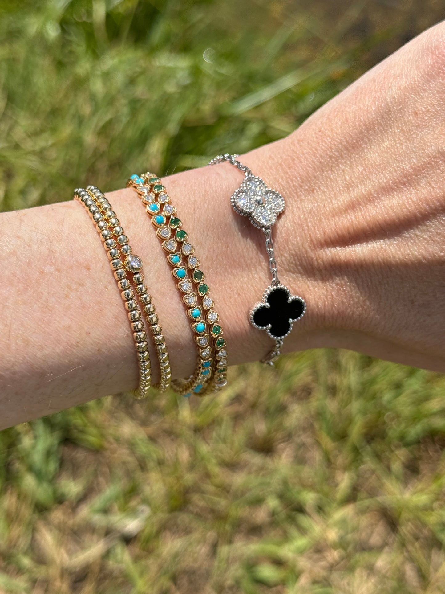 Petite Heart Emerald and Diamond Bracelet