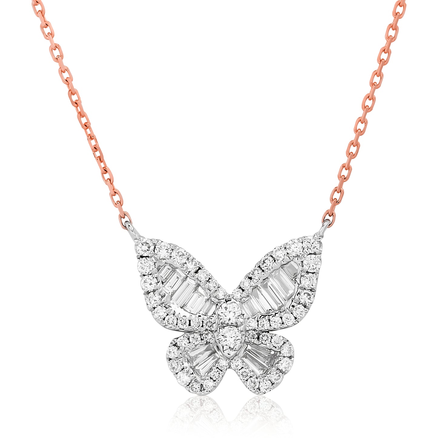 Two Tone Diamond Romantic Butterfly Pendant In Size 3