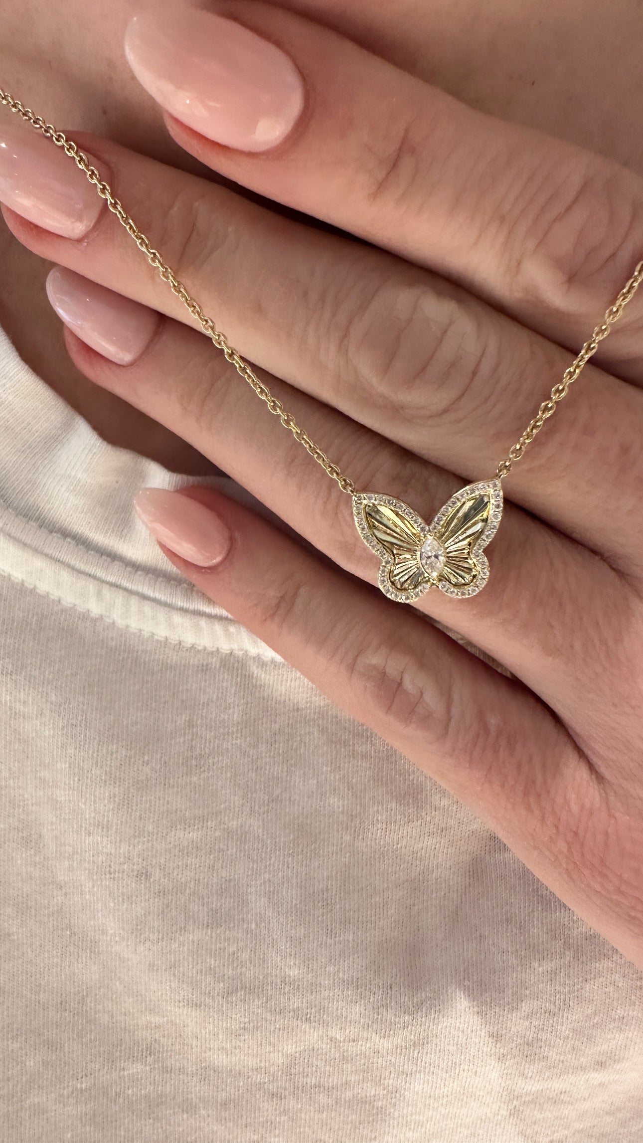 Fluted Gold and Diamond Butterfly Pendant