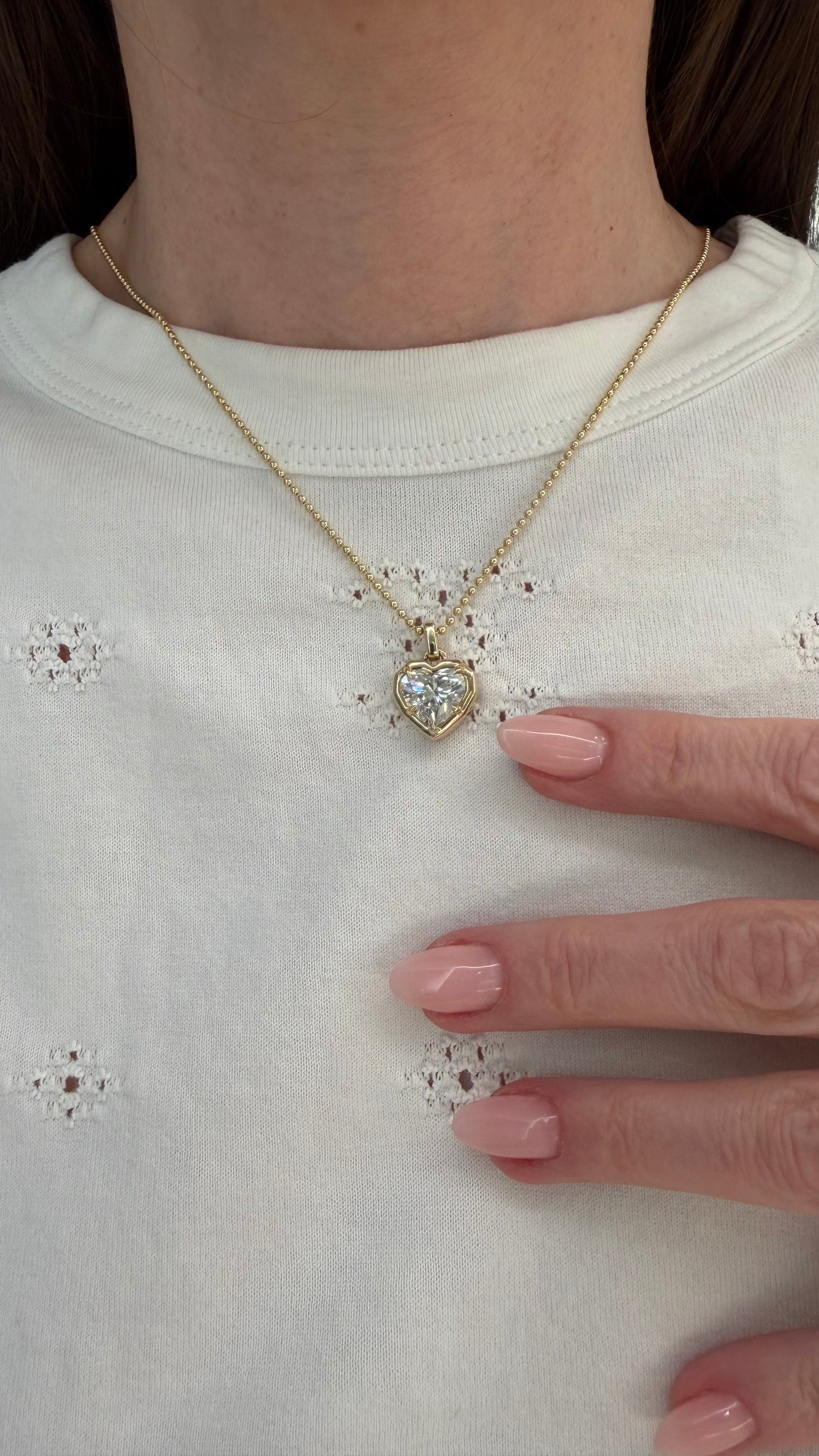 Lab Diamond Heart Button Back Pendant