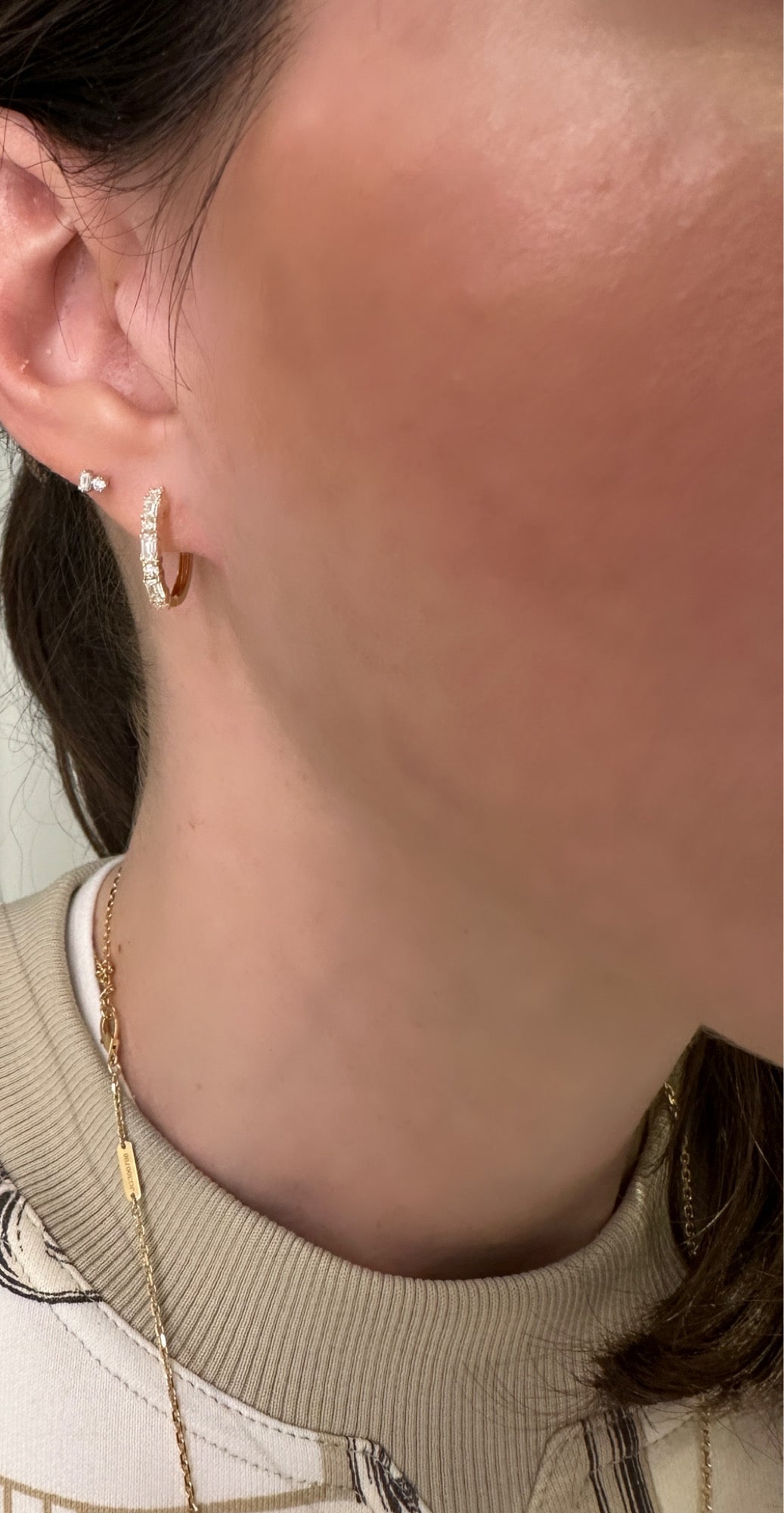 Round Diamond and Baguette Hoop Earrings