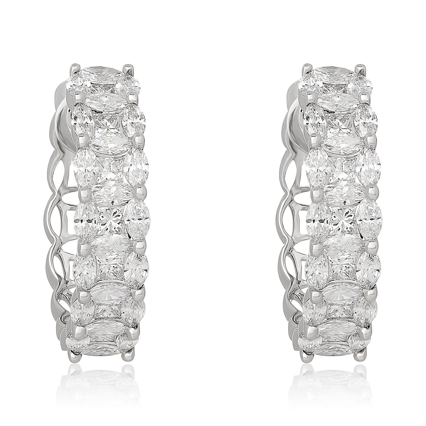 Marquis and Oval Diamond Illusion Set Hoop Earrings