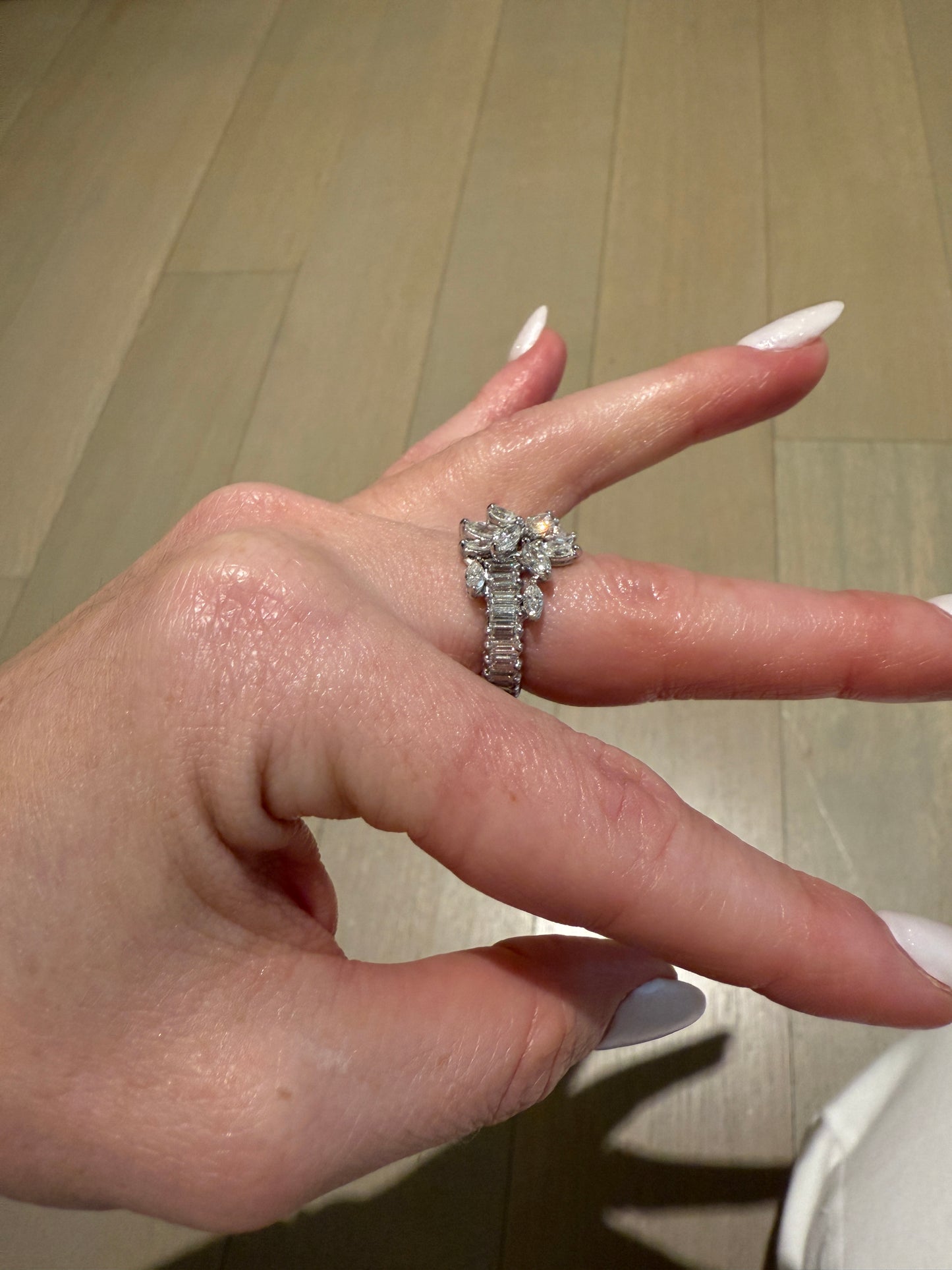 Estate Platinum Diamond Marquis and Baguette Band