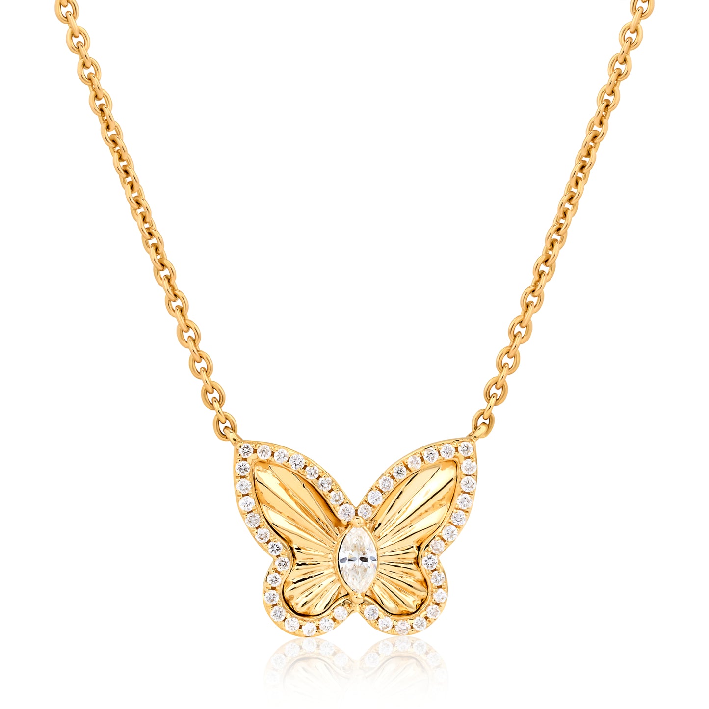 Fluted Gold and Diamond Butterfly Pendant